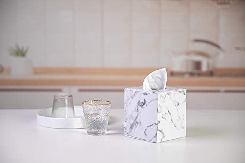 Tissue Box Cover,Tissue Box Square,Marble Stripes Tissue Box Cover,Tissue Box Holder for Bathroom Accessories,PU Leather Tissue Holder,Marble Stripes