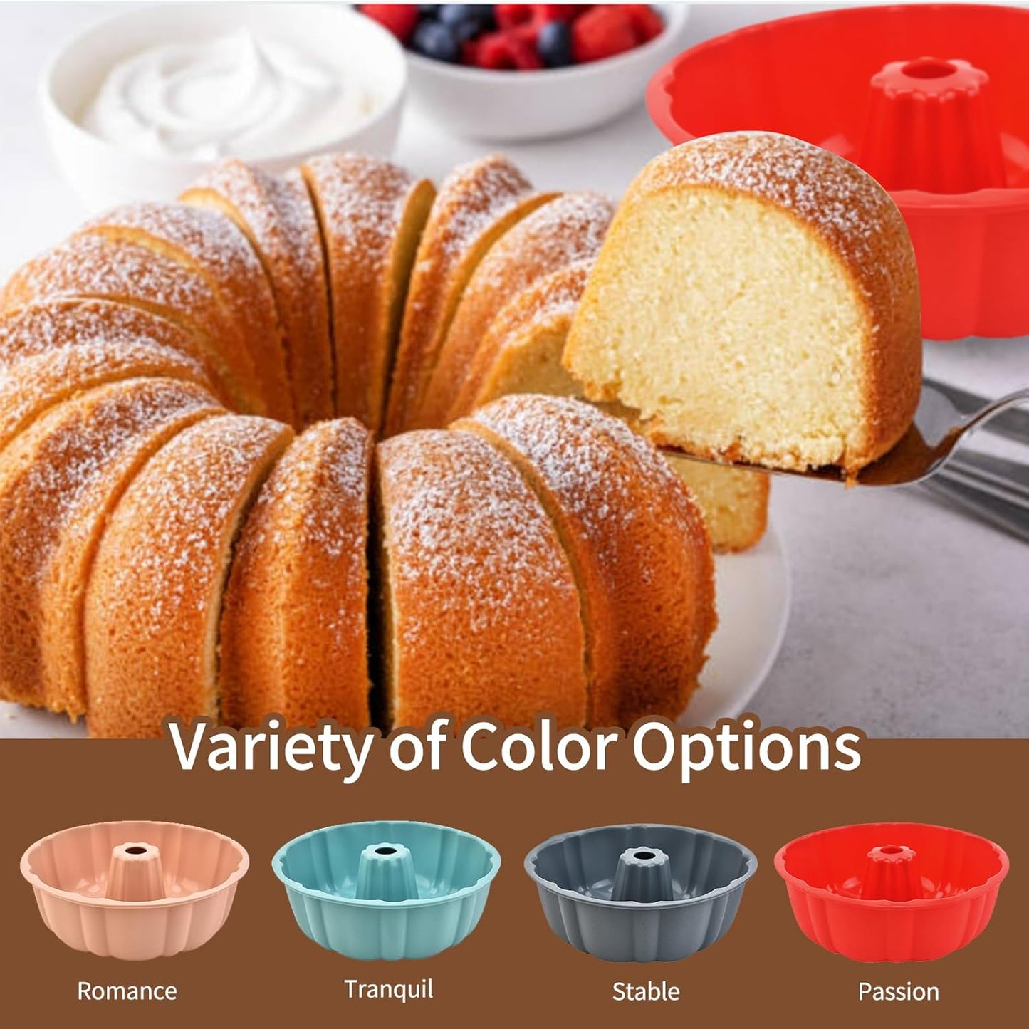 2 Pack Silicone Cake Pan Nonstick,10 Inch, Silicone Cake Molds,Pound Cake Pan, Baking Cake Pan for Jello,Gelatin,Cake,Brownie and Bread（Pink+Blue）