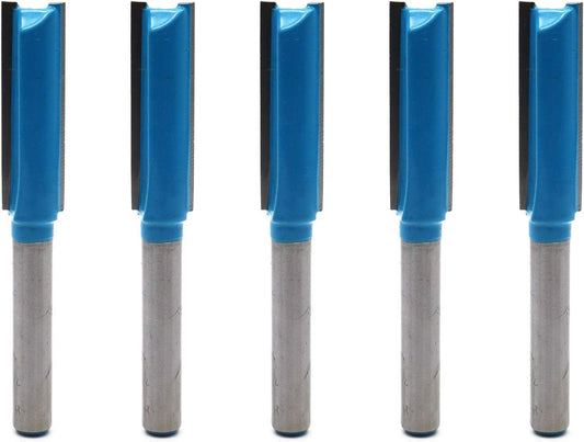Straight Router Bit Double Flutes for Woodworking 1/4" Shank Dia 3/8" Cutting Dia - Pack of 5