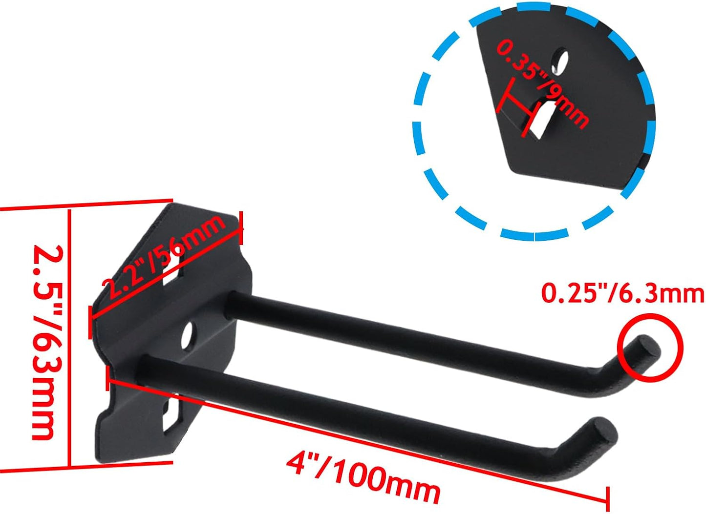 Pegboard Hooks Heavy Duty Metal Steel 3/8" Square Hole Peg Hooks Suitbale for 1.5" Spaced Pegboards Double Arm Wall Hooks for Organizing Tools in Home or Garage 4-inch Long Black-2pcs