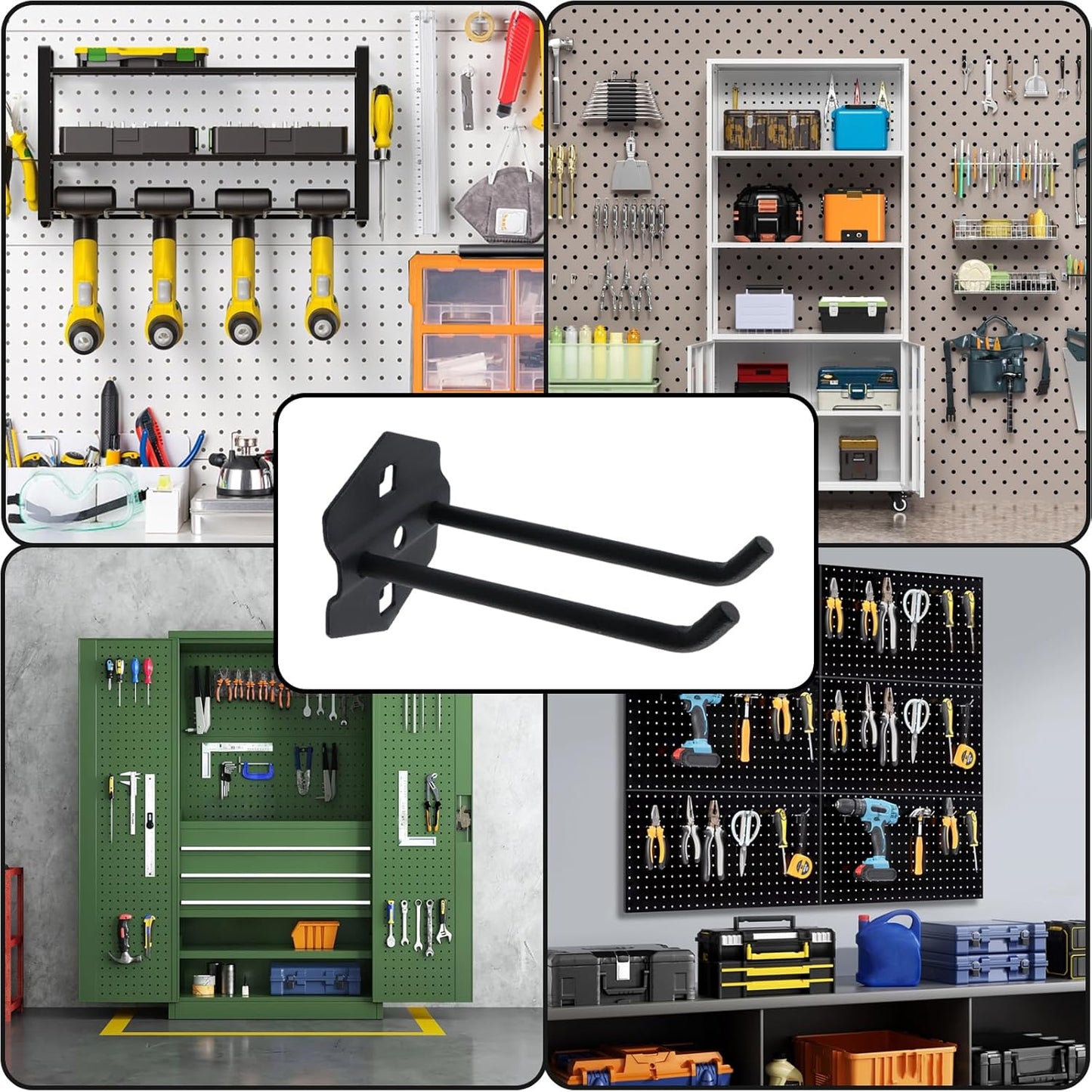 Pegboard Hooks Heavy Duty Metal Steel 3/8" Square Hole Peg Hooks Suitbale for 1.5" Spaced Pegboards Double Arm Wall Hooks for Organizing Tools in Home or Garage 4-inch Long Black-2pcs
