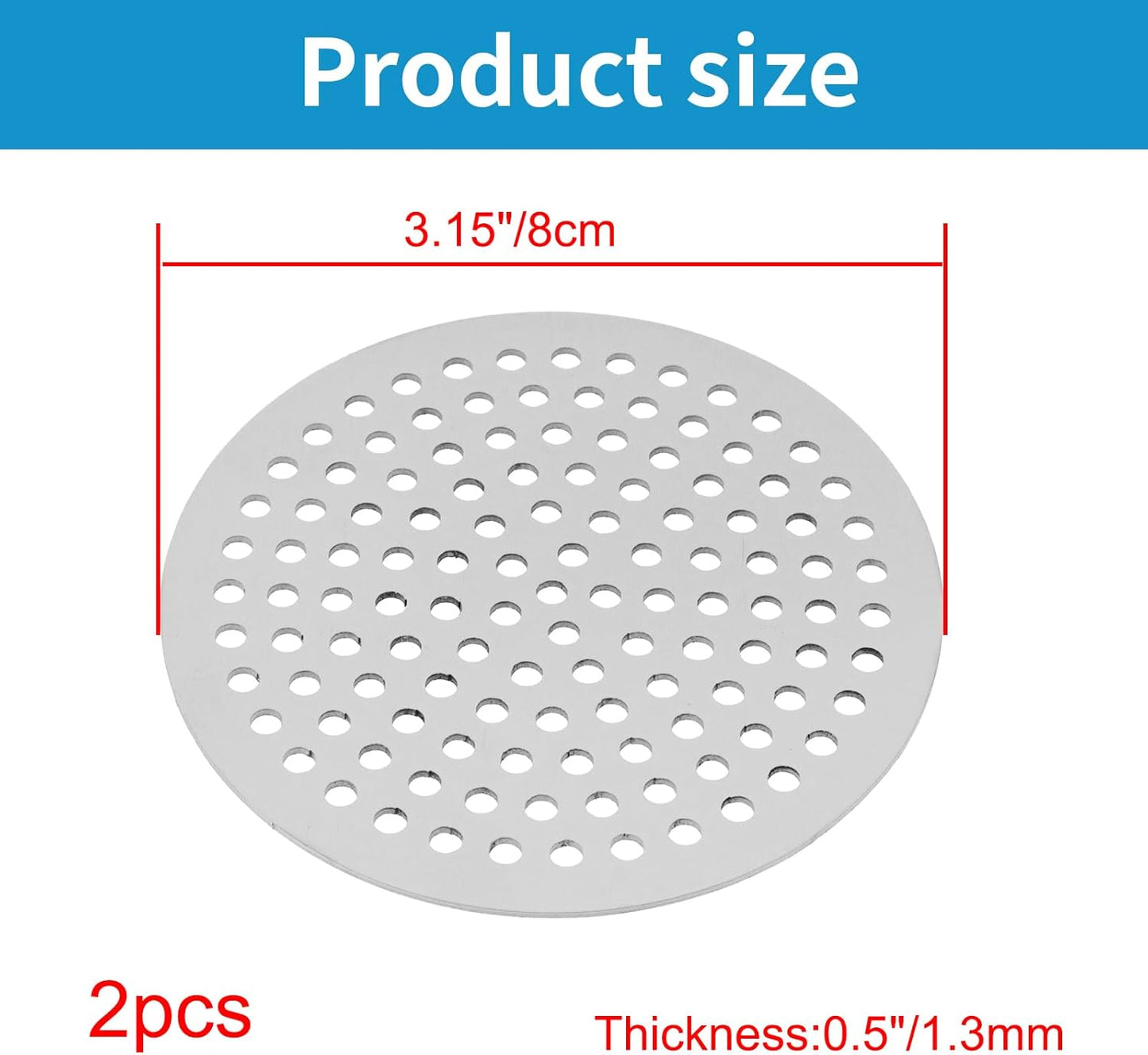 Round Drain Cover Grates 3.15"/8cm Dia Drain, 304 Stainless Steel Drainage Grate Cover Round Replacement Floor Drain Strainer for Shower, Bathroom Floor, Balcony, and Outdoor Garden Drains -2pcs