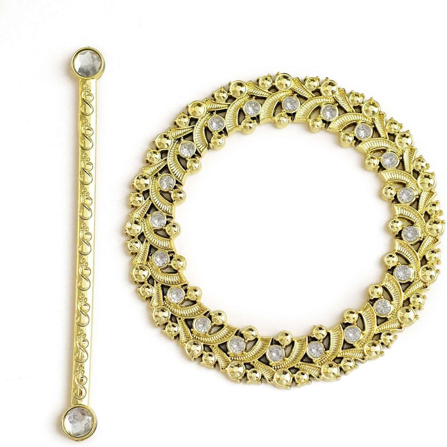 Efavormart 2 Pack | 7" Gold Barrette Style Acrylic Crystal Curtain Tie Backs, Round Backdrop Drapery Brooch Holdbacks