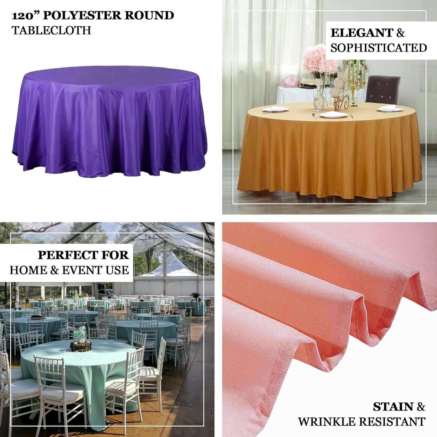 Efavormart Round Tablecloth, 120 Inch Stain & Wrinkle Resistant Washable Table Cloth, Decorative Polyester Fabric Table Cover for Banquet, Wedding, Dining - Dusty Blue