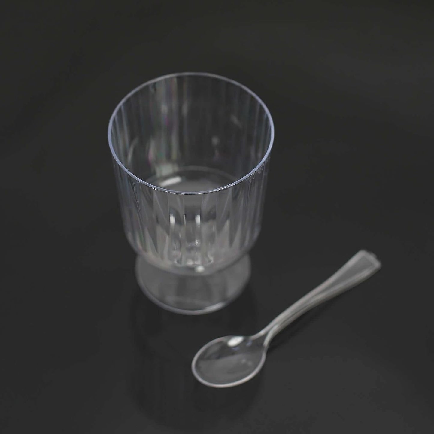 Efavormart 24 Pack | 5oz Clear Mini Ribbed Pedestal Plastic Dessert Cups With Spoons, Disposable Snack Cup Spoon Sets