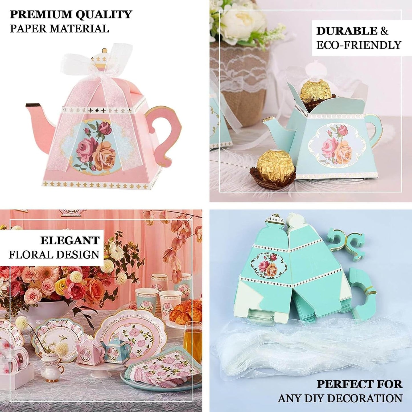 Efavormart 25 Pack 4" Mini Teapot Favor Boxes with Ribbon, Dusty Rose Cardstock Tea Time Gift Containers for Weddings, Birthdays, Bridal Showers, and Event Decoration