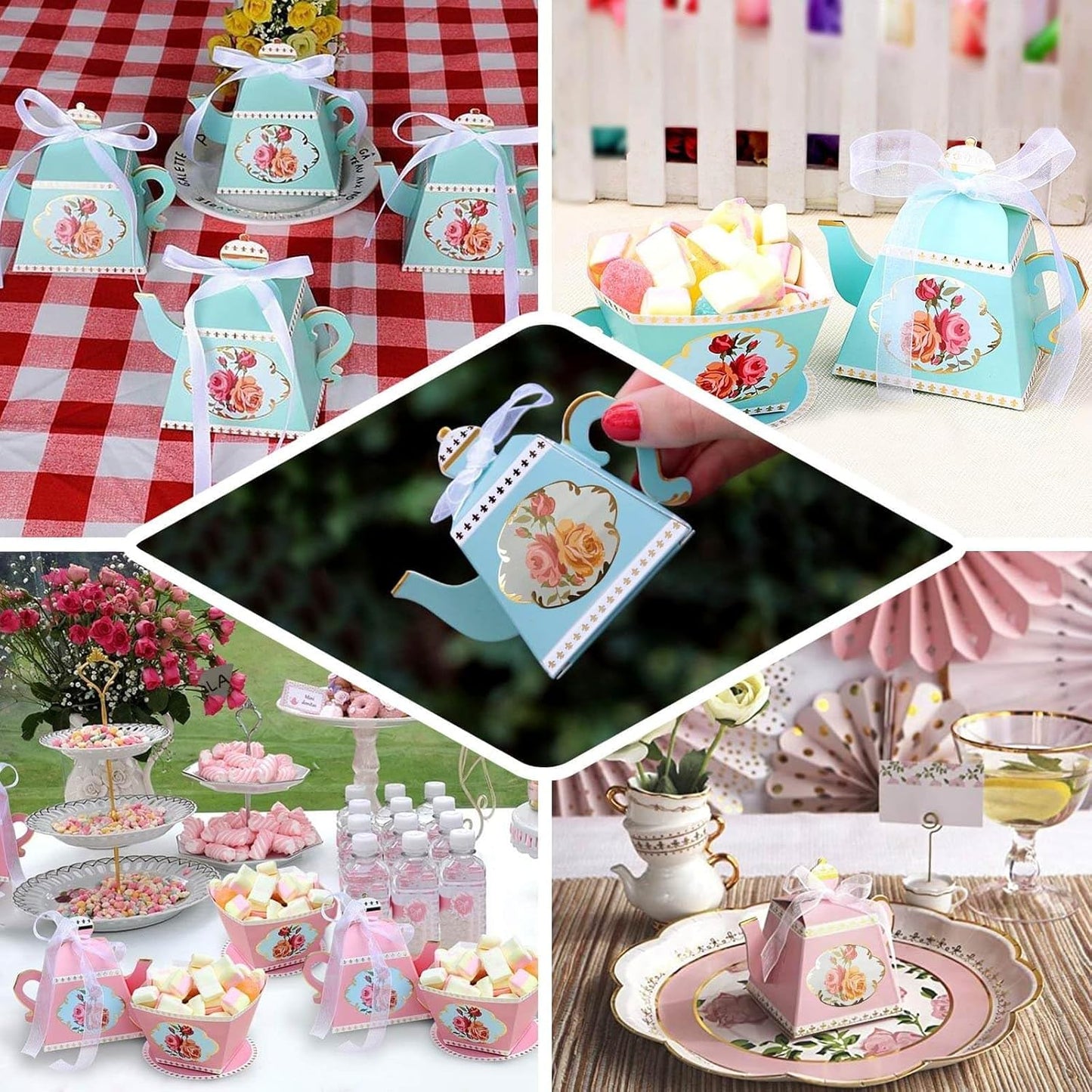 Efavormart 25 Pack 4" Mini Teapot Favor Boxes with Ribbon, Dusty Rose Cardstock Tea Time Gift Containers for Weddings, Birthdays, Bridal Showers, and Event Decoration