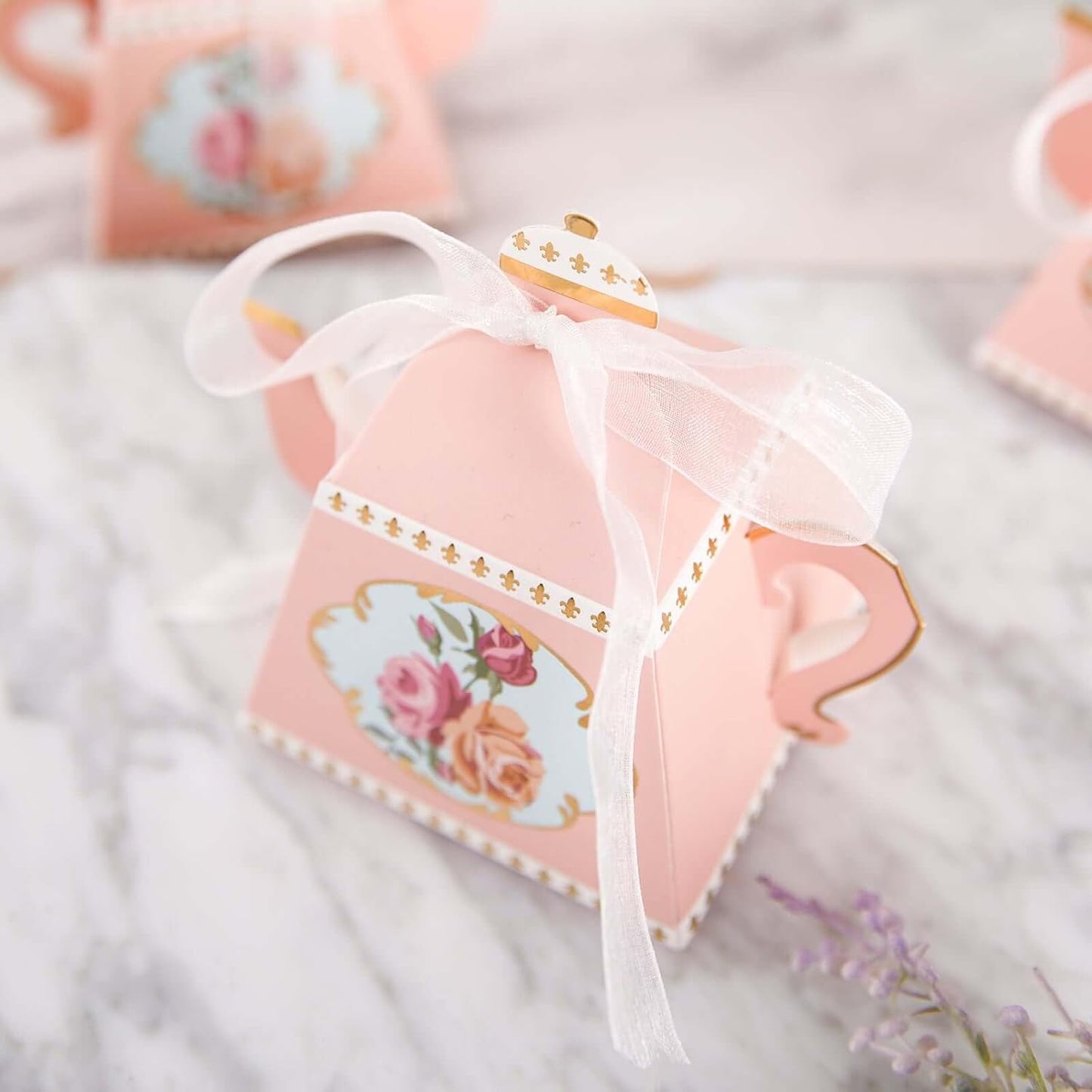 Efavormart 25 Pack 4" Mini Teapot Favor Boxes with Ribbon, Dusty Rose Cardstock Tea Time Gift Containers for Weddings, Birthdays, Bridal Showers, and Event Decoration