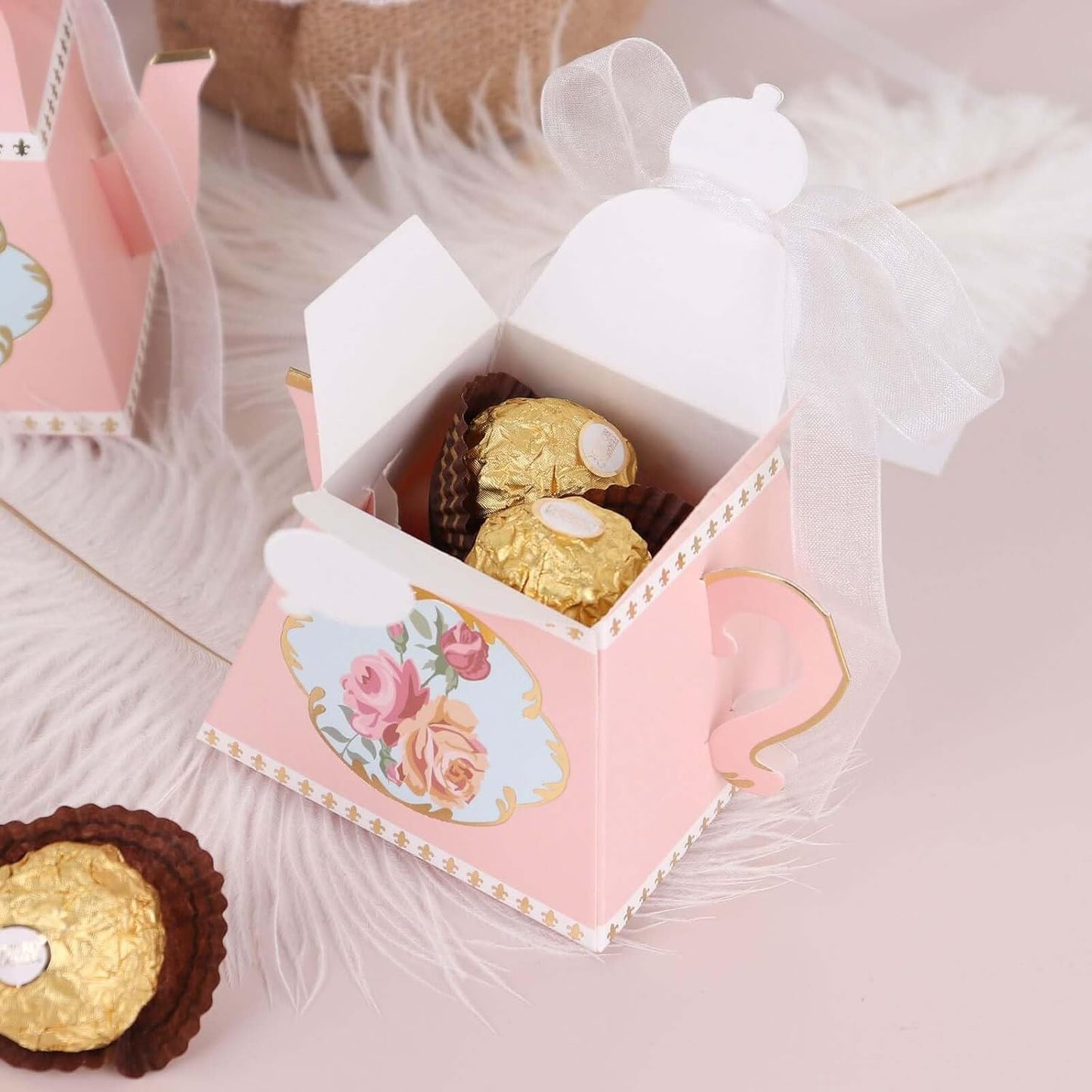 Efavormart 25 Pack 4" Mini Teapot Favor Boxes with Ribbon, Dusty Rose Cardstock Tea Time Gift Containers for Weddings, Birthdays, Bridal Showers, and Event Decoration