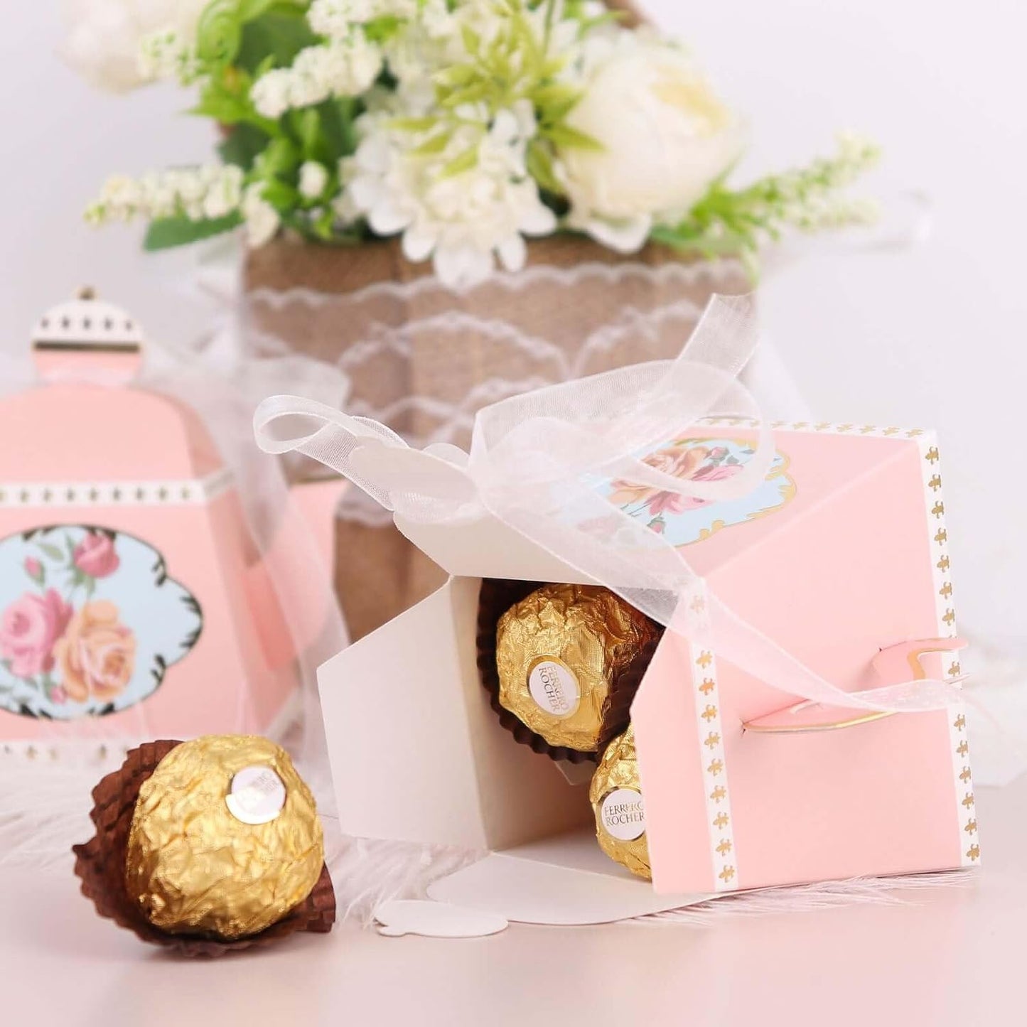 Efavormart 25 Pack 4" Mini Teapot Favor Boxes with Ribbon, Dusty Rose Cardstock Tea Time Gift Containers for Weddings, Birthdays, Bridal Showers, and Event Decoration