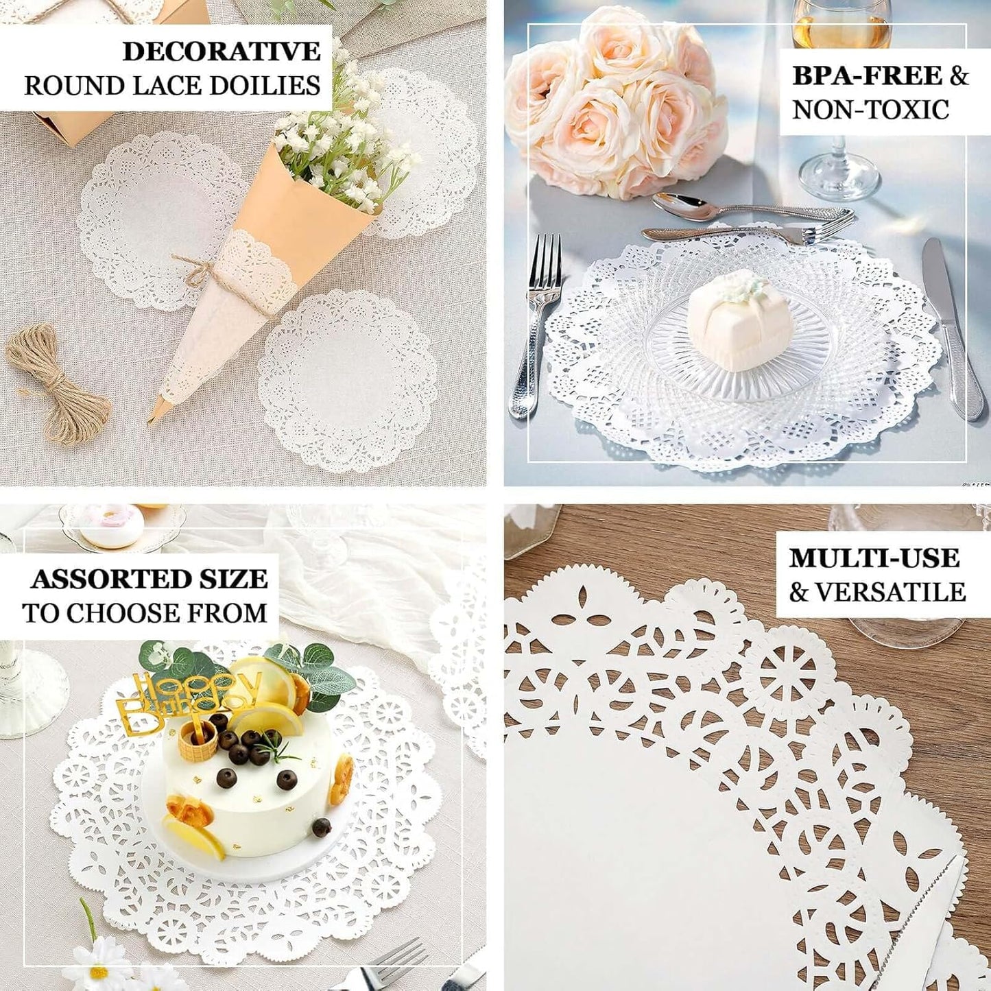 Efavormart 100 Pack Round White Paper Doilies, Food Grade Lace Paper Placemats - 14"