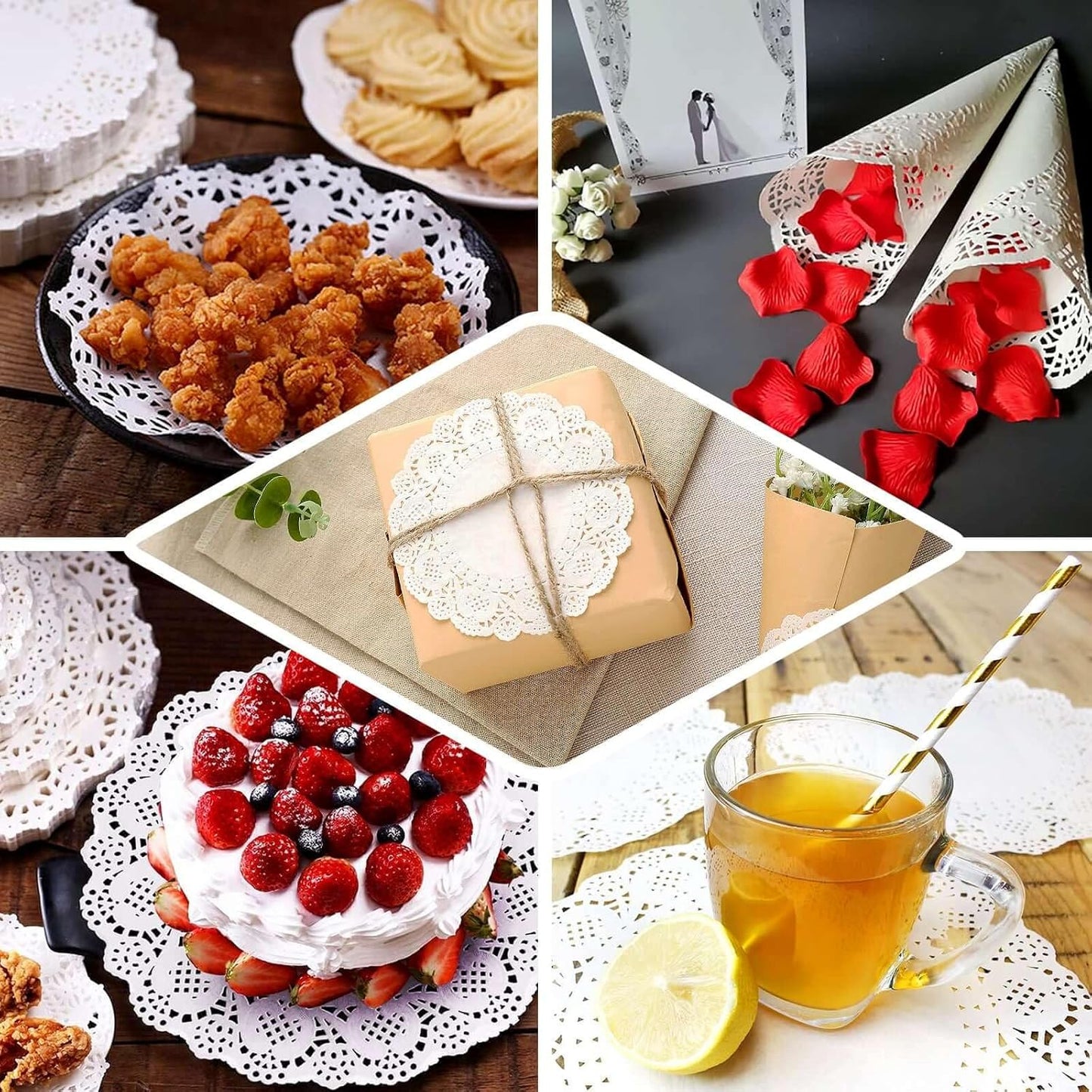 Efavormart 100 Pack Round White Paper Doilies, Food Grade Lace Paper Placemats - 14"