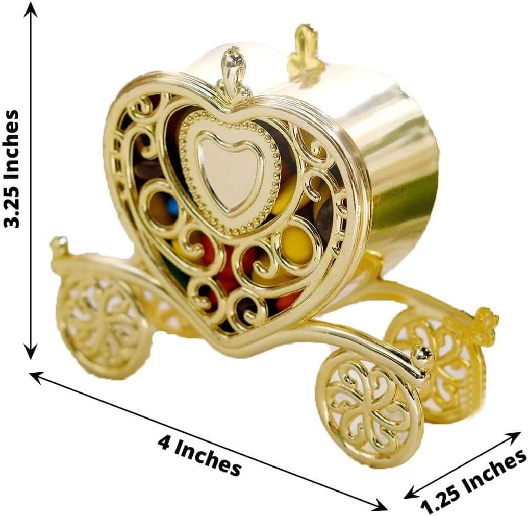 Efavormart 12 Pack - 4" Gold Fillable Heart Carriage Favor Candy Boxes for Wedding, Bridal Shower, Baby Shower, Birthday, Candy Jars Decorations