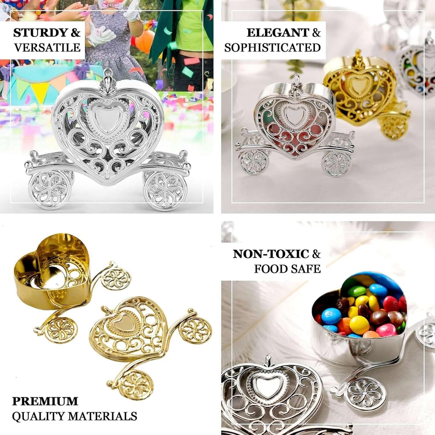 Efavormart 12 Pack - 4" Gold Fillable Heart Carriage Favor Candy Boxes for Wedding, Bridal Shower, Baby Shower, Birthday, Candy Jars Decorations