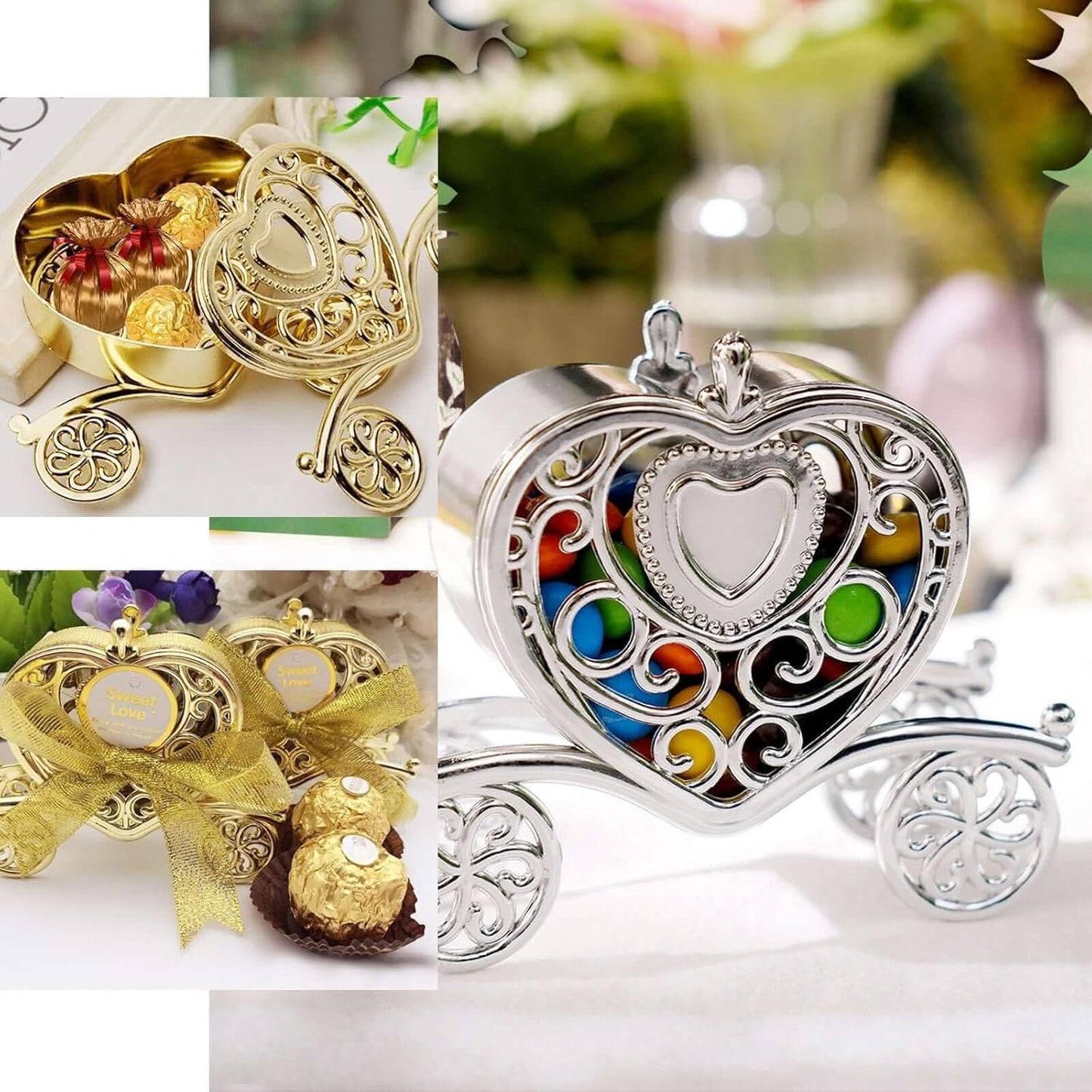 Efavormart 12 Pack - 4" Gold Fillable Heart Carriage Favor Candy Boxes for Wedding, Bridal Shower, Baby Shower, Birthday, Candy Jars Decorations