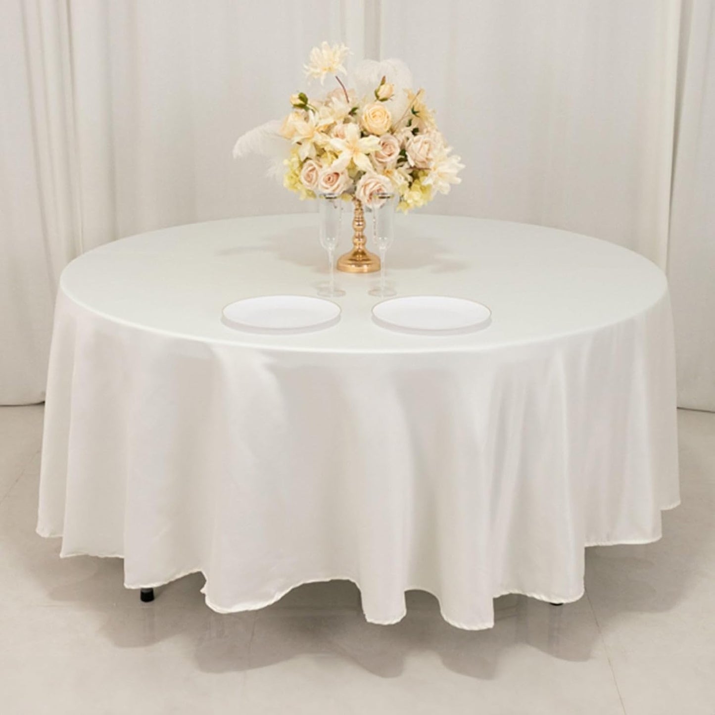 Efavormart Ivory Seamless Lamour Satin Round Tablecloth - 108"