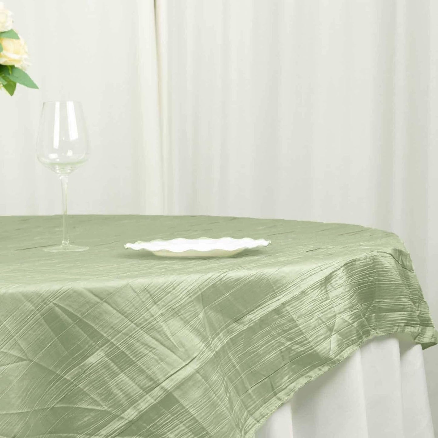Efavormart 72"X72" Sage Green Accordion Crinkle Taffeta Table Overlay, Square Tablecloth Topper