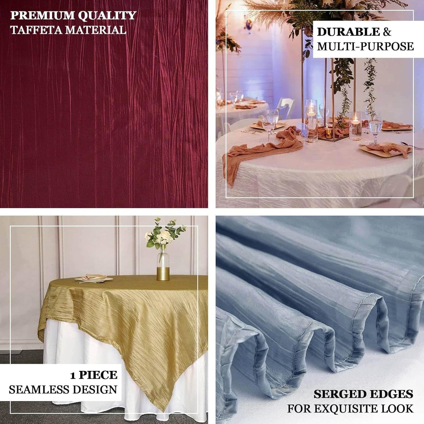 Efavormart 72"X72" Sage Green Accordion Crinkle Taffeta Table Overlay, Square Tablecloth Topper