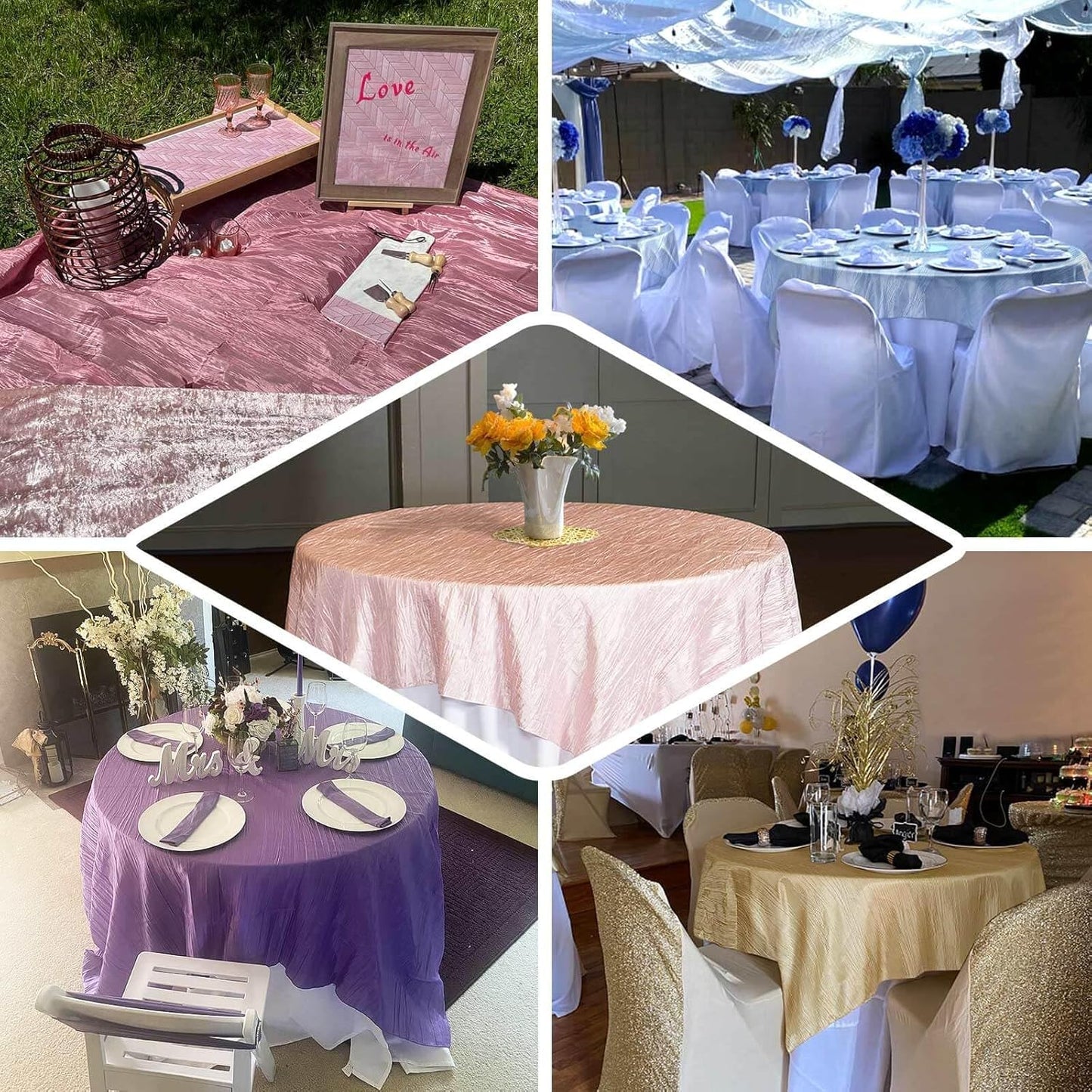 Efavormart 72"X72" Sage Green Accordion Crinkle Taffeta Table Overlay, Square Tablecloth Topper