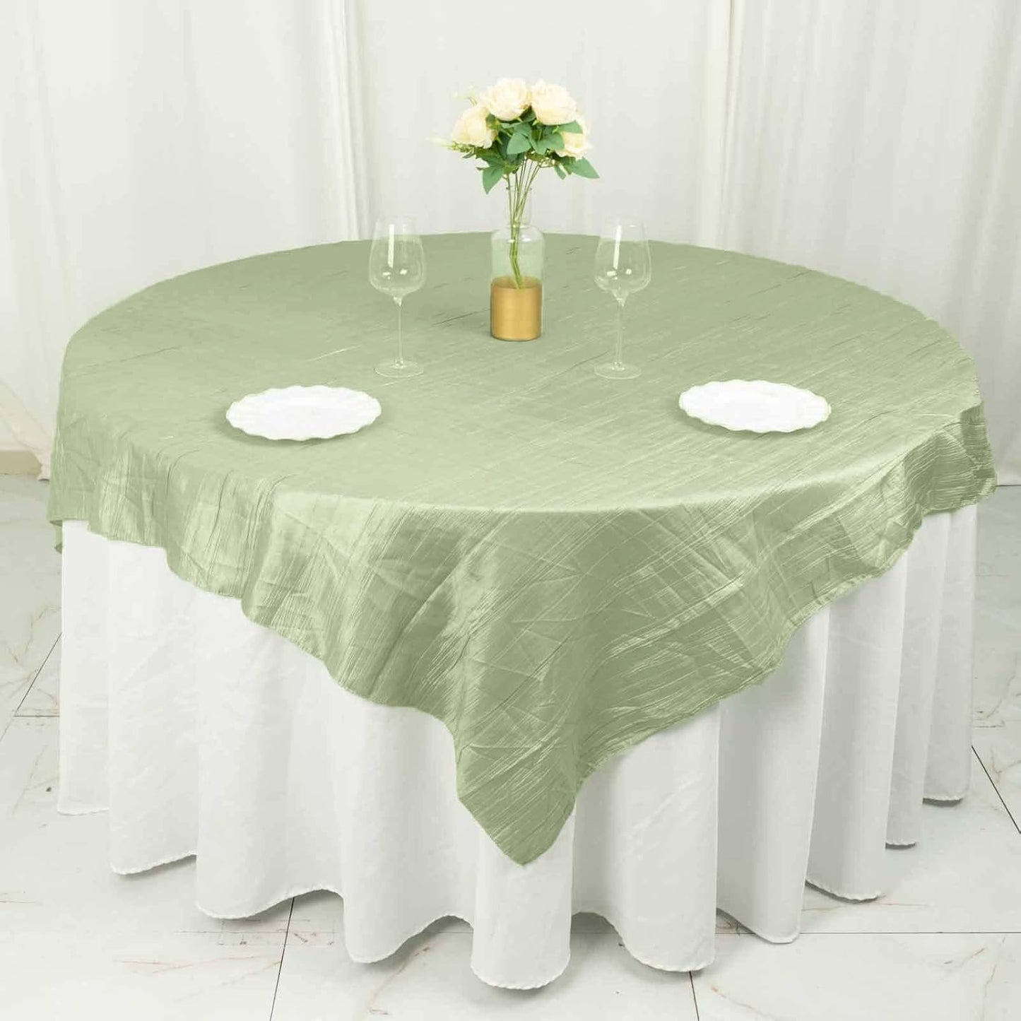Efavormart 72"X72" Sage Green Accordion Crinkle Taffeta Table Overlay, Square Tablecloth Topper