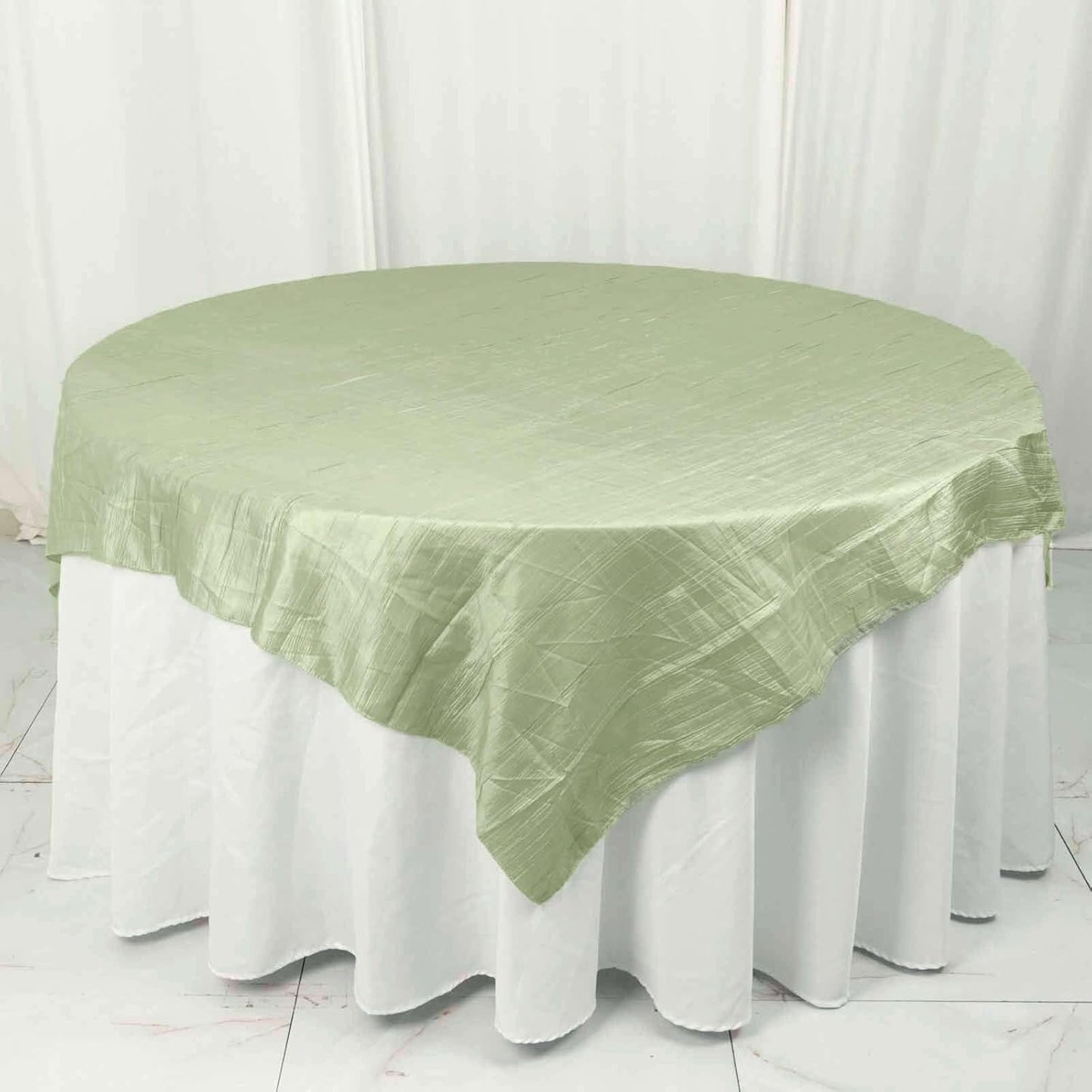 Efavormart 72"X72" Sage Green Accordion Crinkle Taffeta Table Overlay, Square Tablecloth Topper