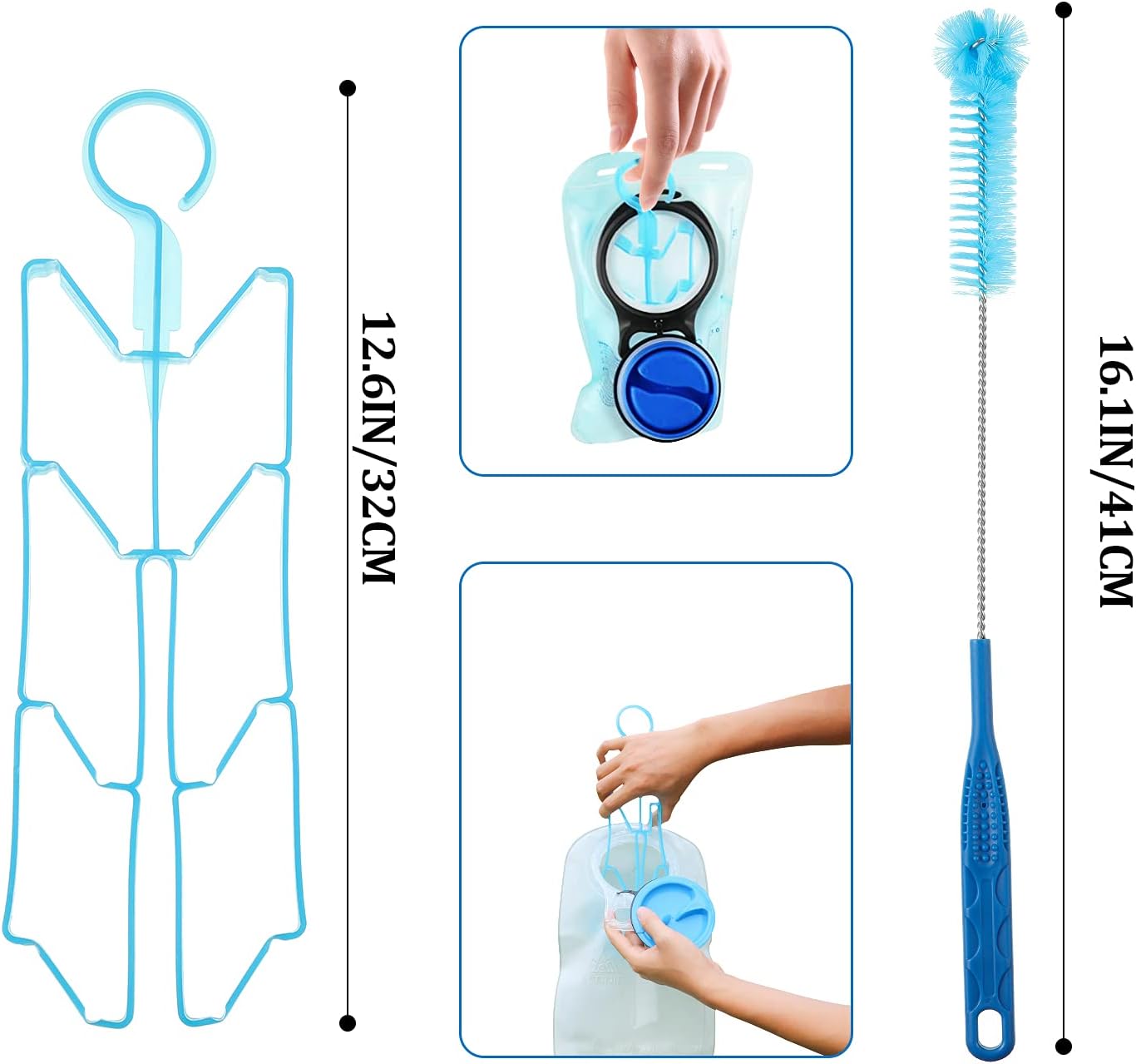 2 Set 8 in 1 Hydration Bladder Cleaning Kit Includes 3 Different Brushes and Drying Collapsible Bladder Frame, Water Reservoir Backpack Cleaning Kit