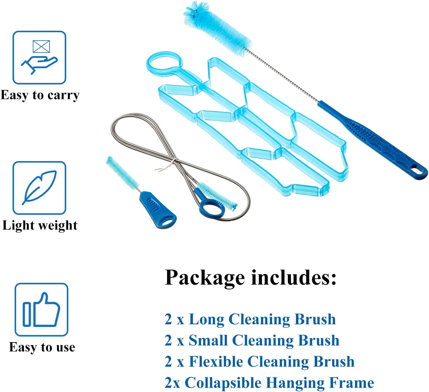 2 Set 8 in 1 Hydration Bladder Cleaning Kit Includes 3 Different Brushes and Drying Collapsible Bladder Frame, Water Reservoir Backpack Cleaning Kit