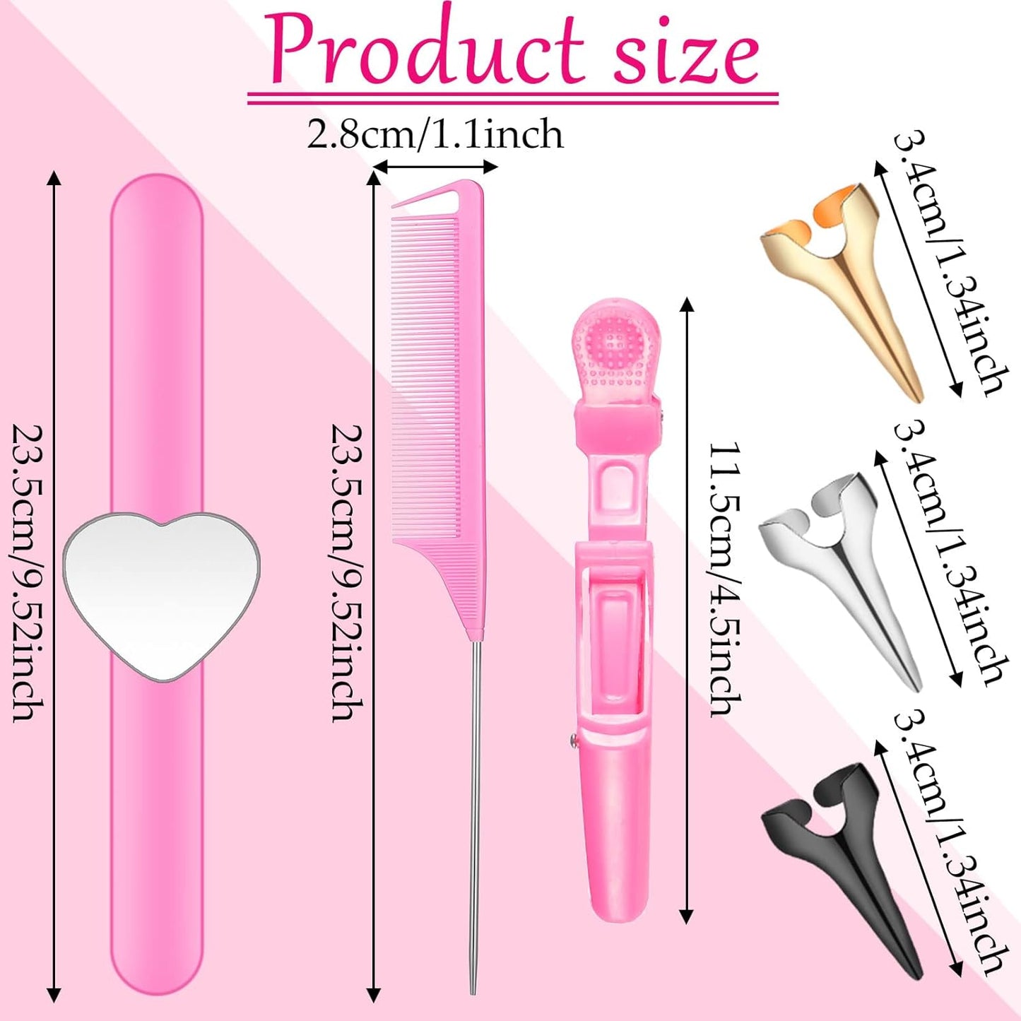 22 Pces Hair Braiding Tools with Magnetic Wrist Sewing Pincushion Pin Wristband Stainless Stitch Braid Finger Ring Tool Pintail Rat Tail Comb Sectioning Alligator Clips Salon Home(Pink)
