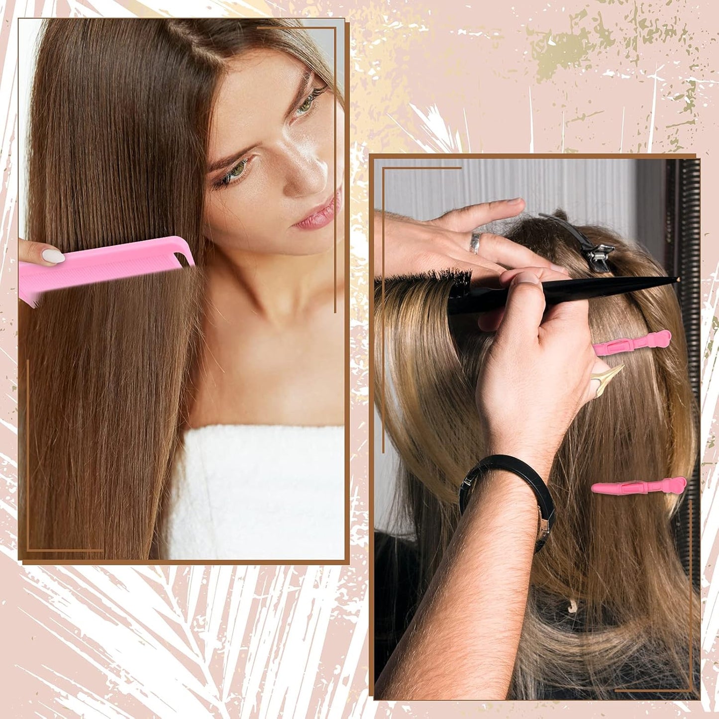22 Pces Hair Braiding Tools with Magnetic Wrist Sewing Pincushion Pin Wristband Stainless Stitch Braid Finger Ring Tool Pintail Rat Tail Comb Sectioning Alligator Clips Salon Home(Pink)