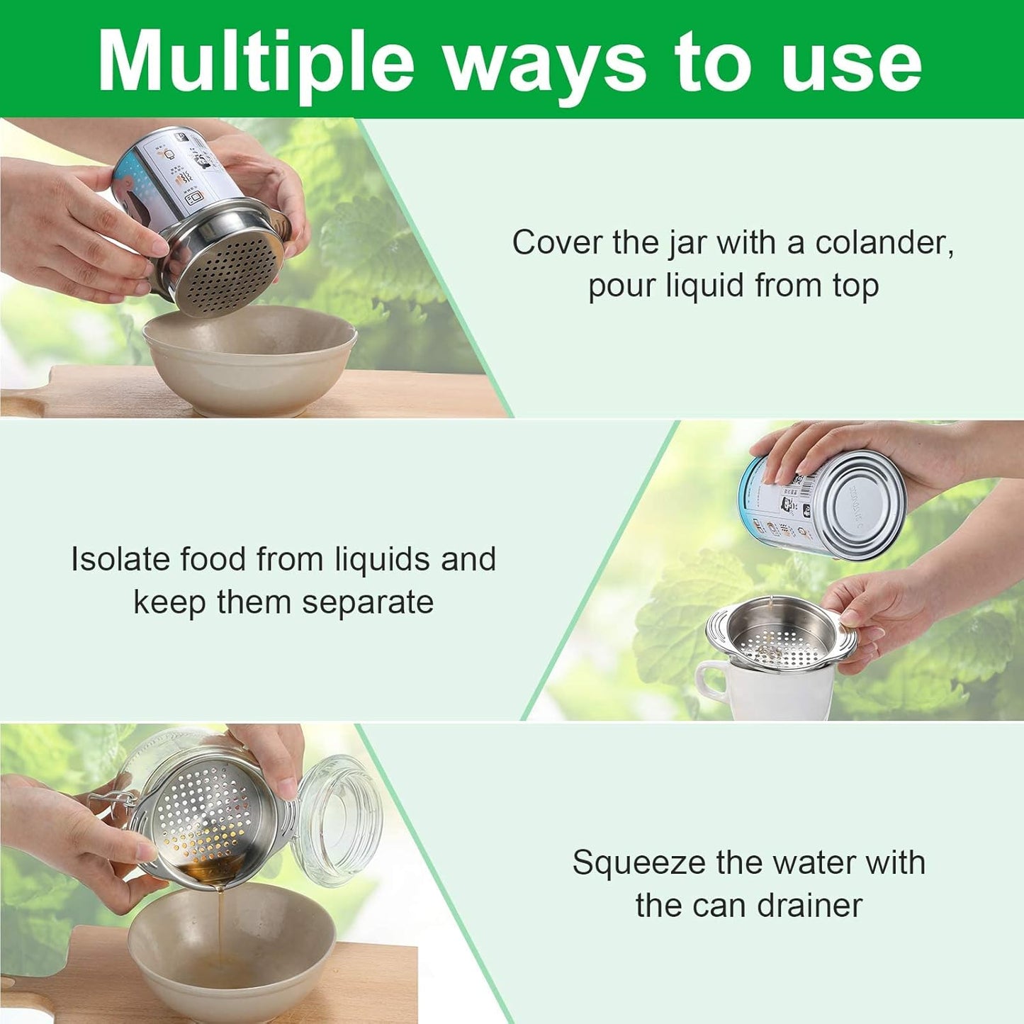 1 Piece Tuna Can Strainer Stainless Steel Food Strainer Sieve Metal Press Lid Canning Colander Oil Drainer Tuna Filter for Beans Vegetables