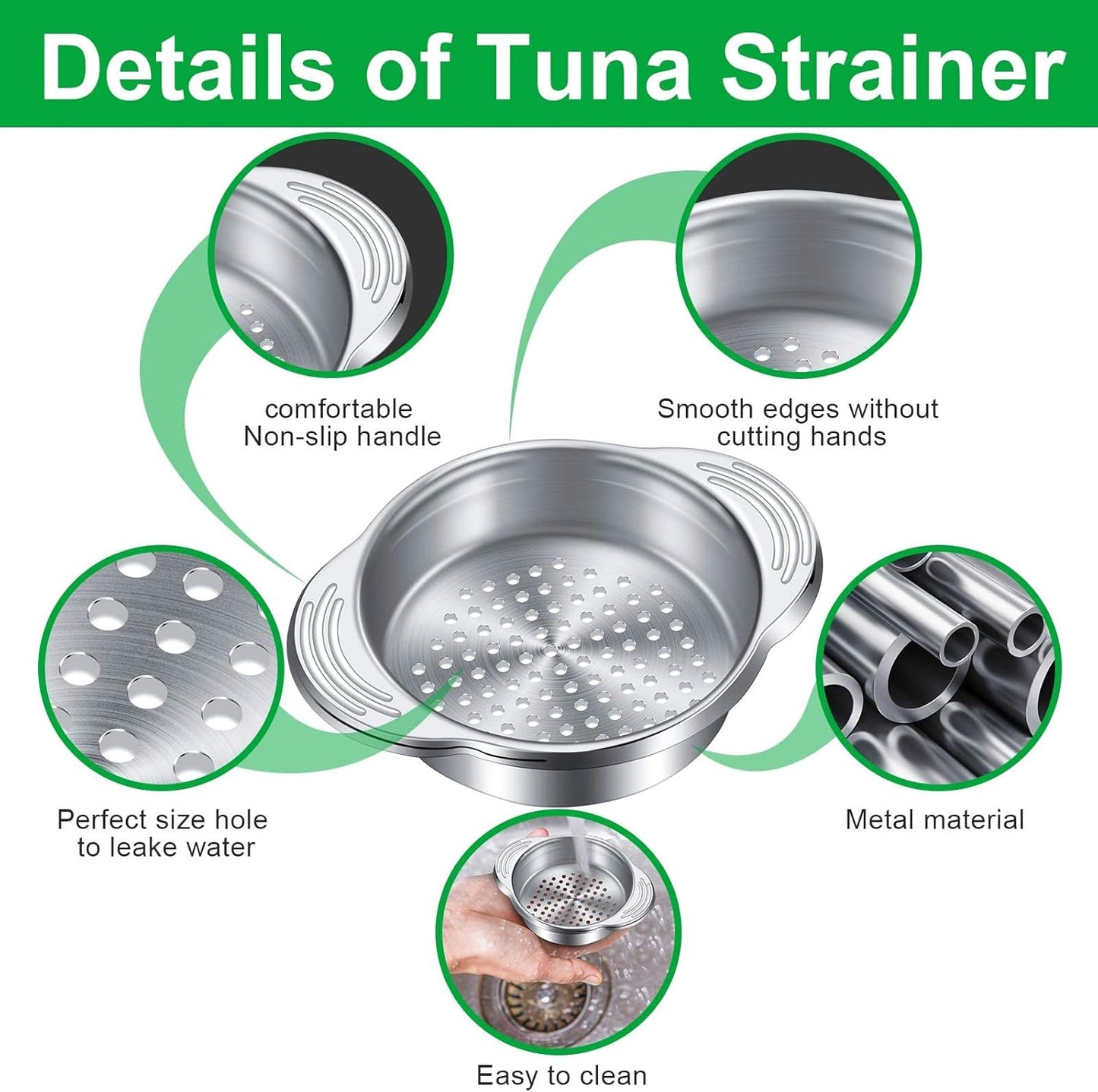 1 Piece Tuna Can Strainer Stainless Steel Food Strainer Sieve Metal Press Lid Canning Colander Oil Drainer Tuna Filter for Beans Vegetables