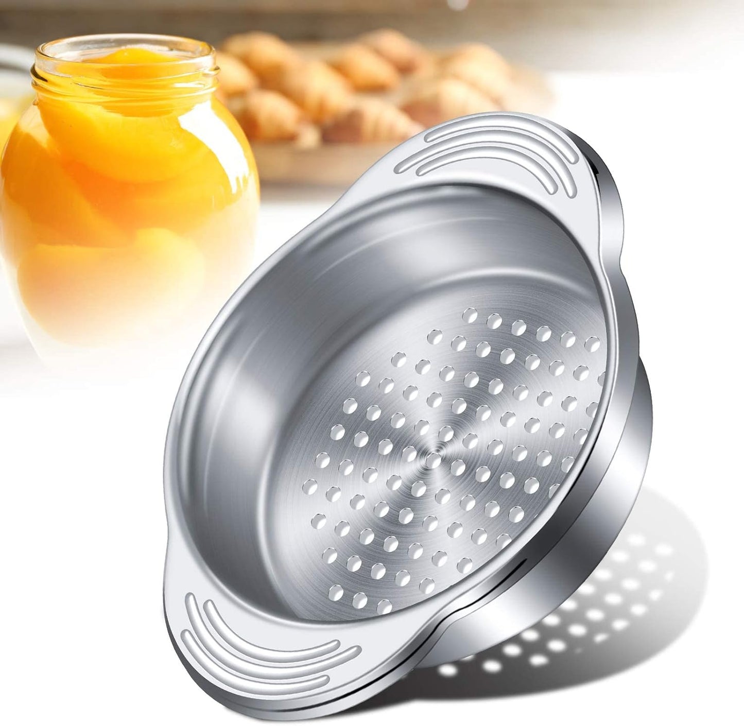 1 Piece Tuna Can Strainer Stainless Steel Food Strainer Sieve Metal Press Lid Canning Colander Oil Drainer Tuna Filter for Beans Vegetables