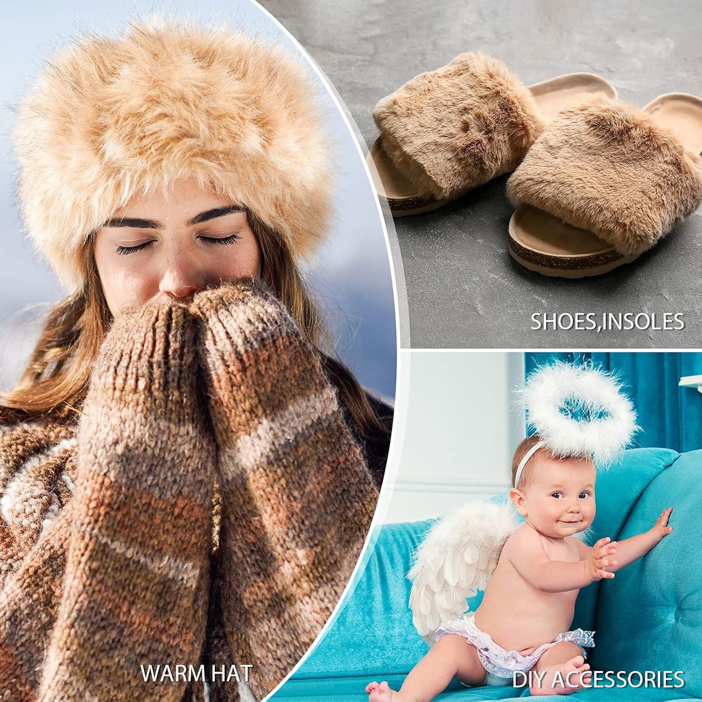 4 Pieces Faux Fur for Craft Fake Fur Shaggy Patches Ribbon Chair Cover Seat Cushion Pad Supplies for Sewing DIY Gnome Beard Easter Costume Winter Valentine's Day(Black, Khaki, Grey, White)