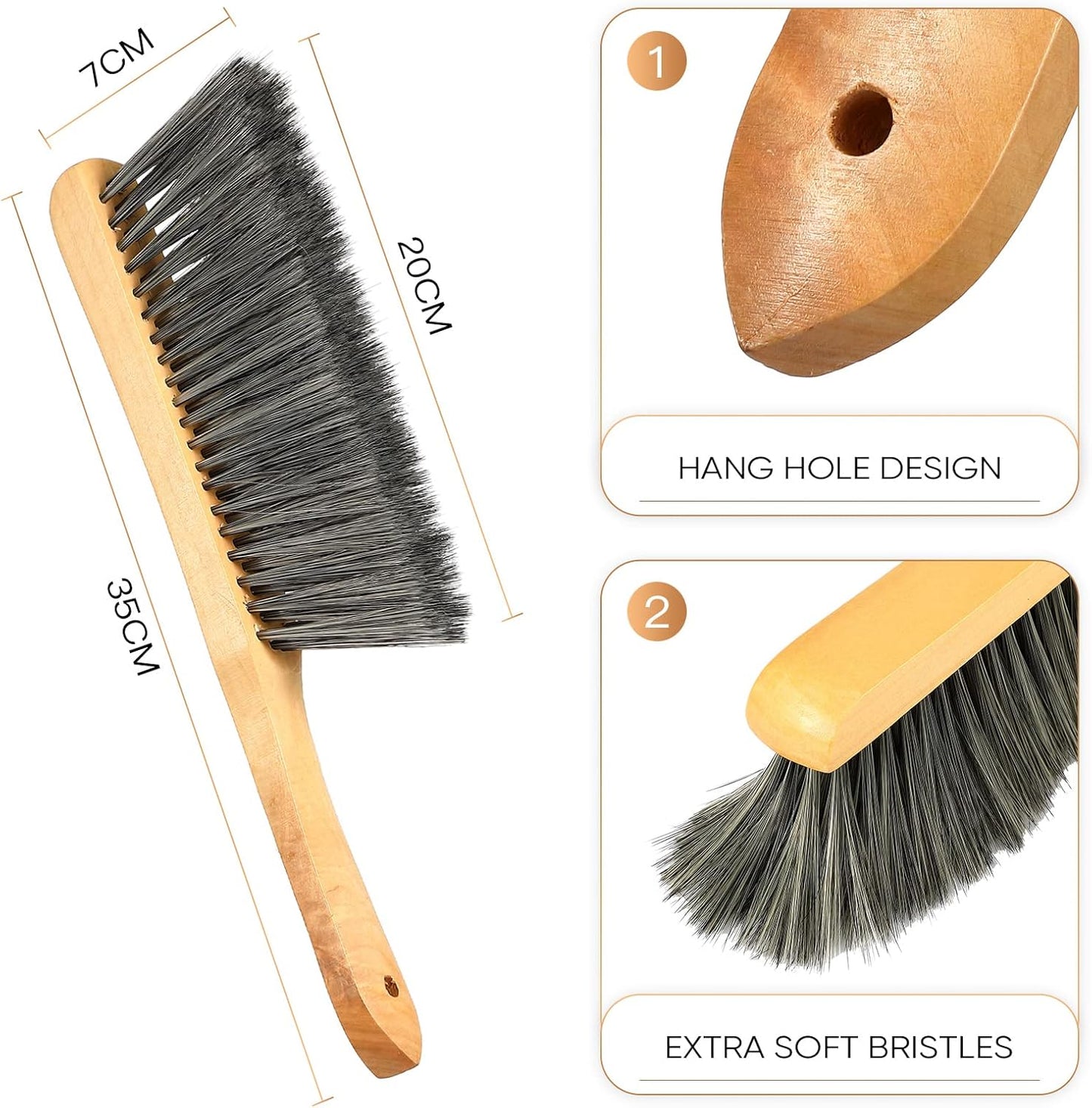 2 Pieces Wooden Bench Brushes Fireplace Brush Natural Fiber Bench Soft Bristles Long Wood Handle Dust for Hearth Tidy Car Home Workshop Woodworking(Gray)