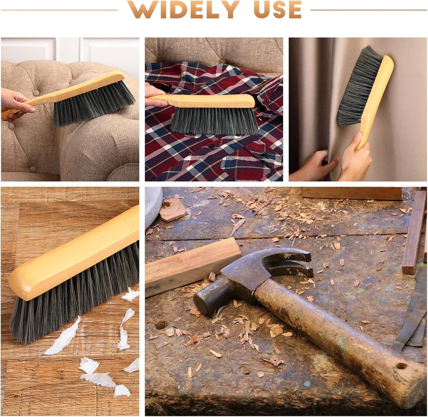 2 Pieces Wooden Bench Brushes Fireplace Brush Natural Fiber Bench Soft Bristles Long Wood Handle Dust for Hearth Tidy Car Home Workshop Woodworking(Gray)
