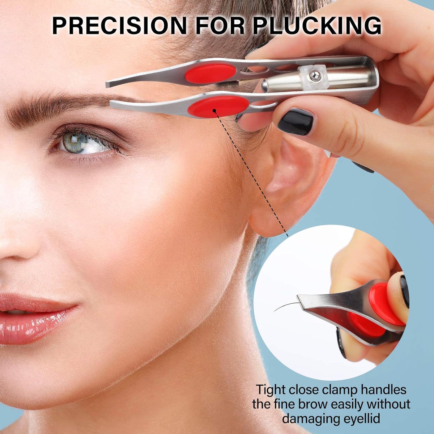6 Pcs Light Stainless Steel Tweezers with LED, Makeup Eyelash Eyebrow Hair Removal Illuminating Lighted Tweezers for Precision Men Women(Red, Purple, Dark Blue)