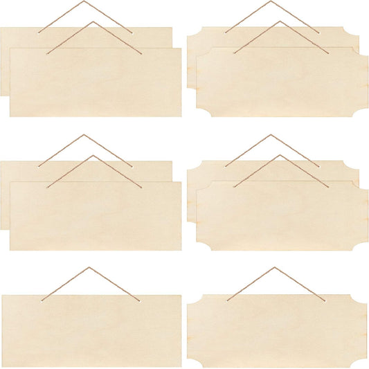 10 Pcs Unfinished Hanging Wood Sign Easter 9.8 x 3.9 Inch Rectangle Blank Wooden Plaque Blank Hanging Wooden Slices Banners with Ropes for Spring Painting Writing DIY Crafts