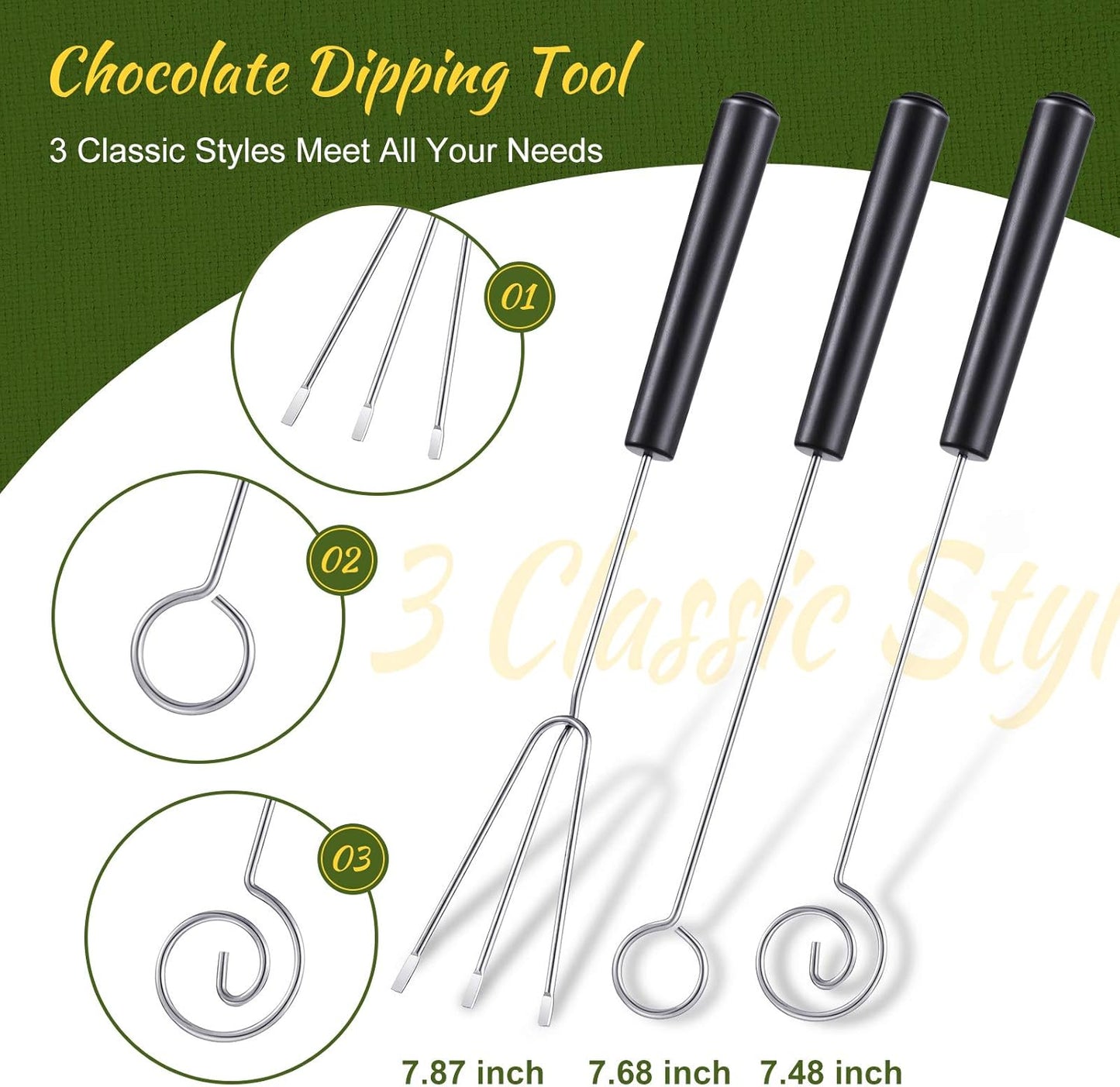 3 Pieces Candy Dipping Tools Chocolate Dipping Fork Spoons Set 2 Pieces Culinary Decorating Spoons Chef Art Pencil for Decorative Plates Stainless Steel(Classic Style)