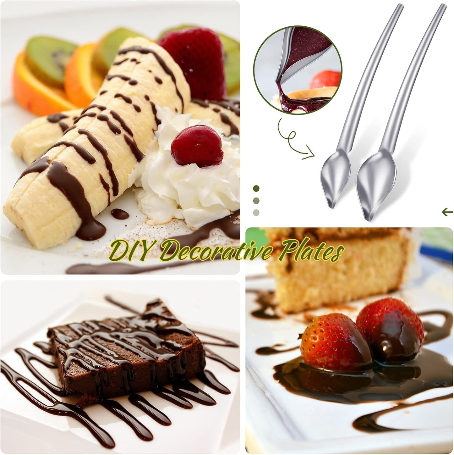 3 Pieces Candy Dipping Tools Chocolate Dipping Fork Spoons Set 2 Pieces Culinary Decorating Spoons Chef Art Pencil for Decorative Plates Stainless Steel(Classic Style)