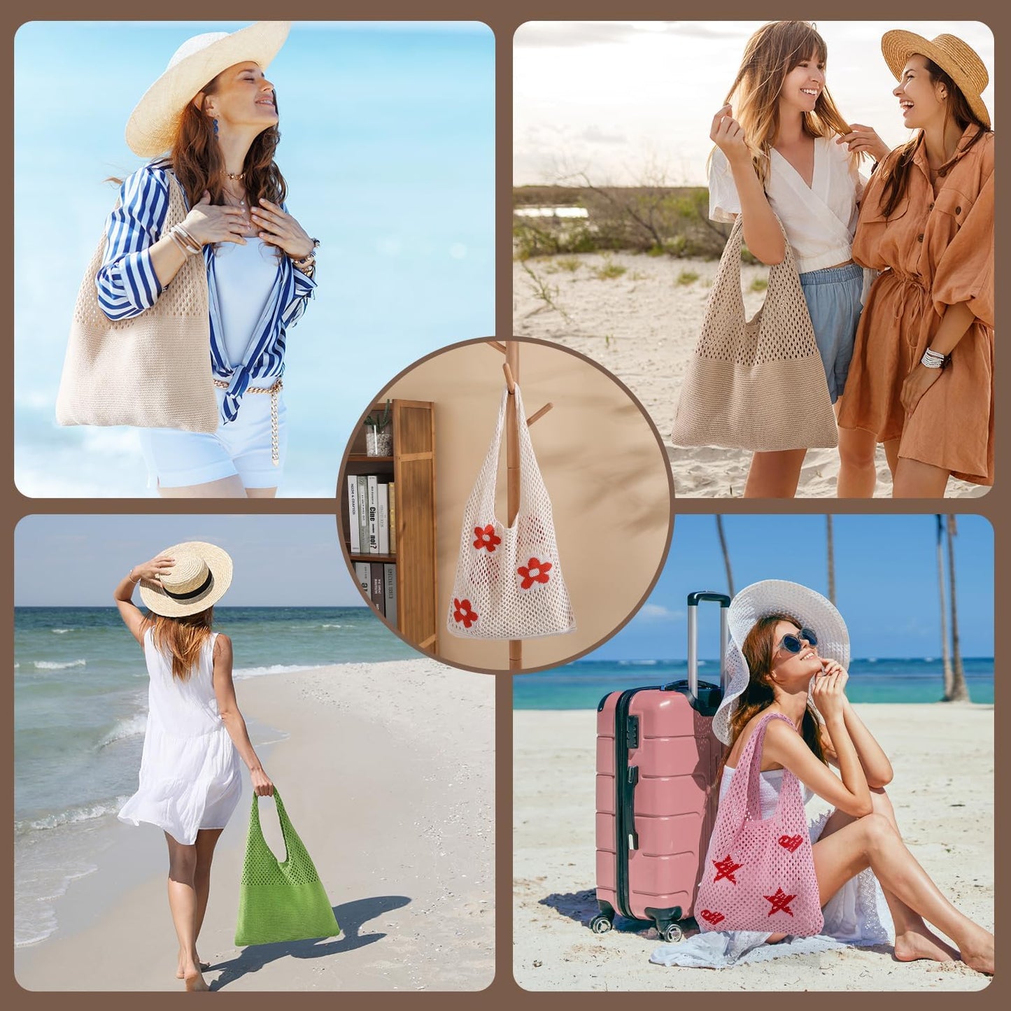 Crochet Beach Tote Bags, Stylish Mesh Beach Bags Shoulder Bag for Women, Cute Summer Vacation Boho Tote Bag