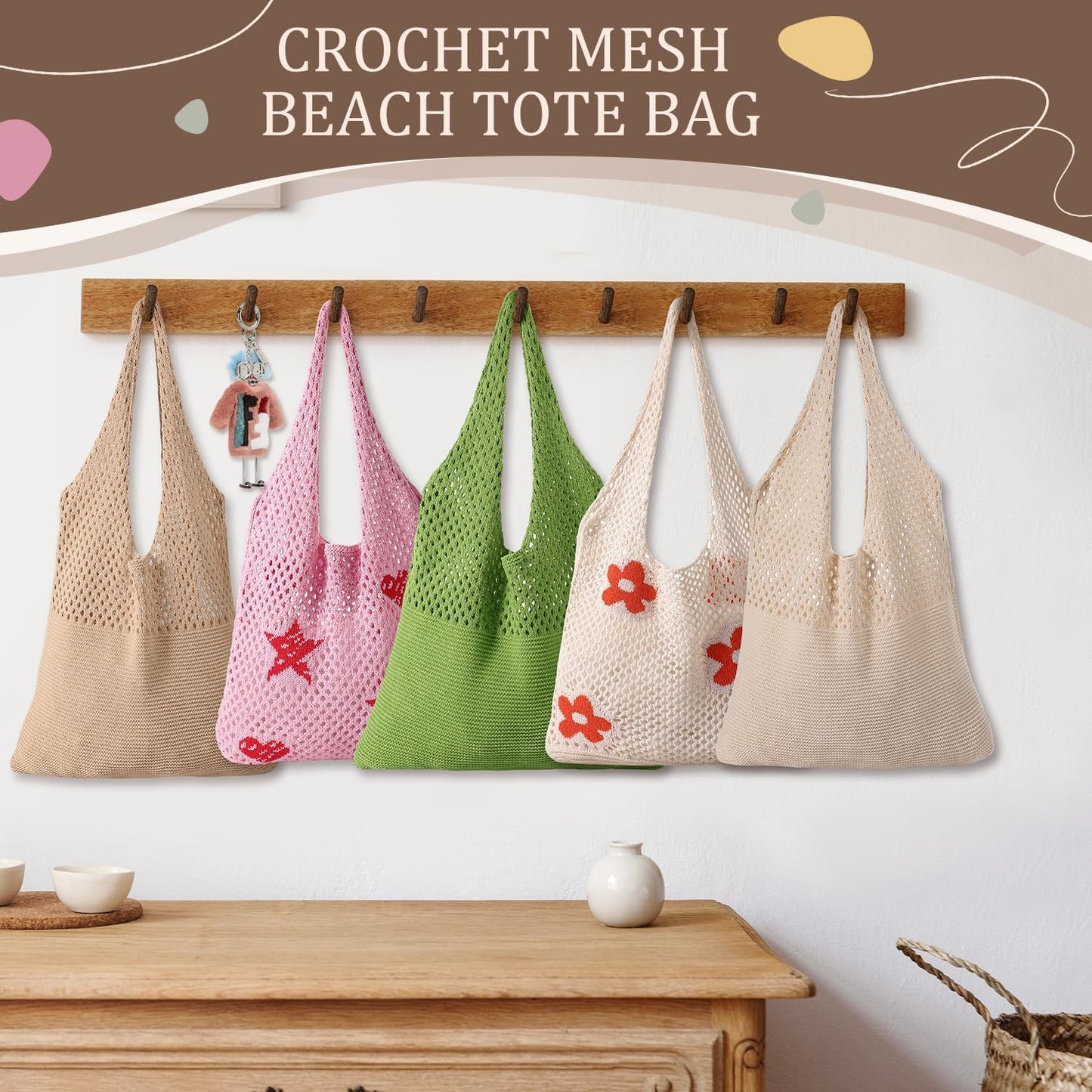 Crochet Beach Tote Bags, Stylish Mesh Beach Bags Shoulder Bag for Women, Cute Summer Vacation Boho Tote Bag