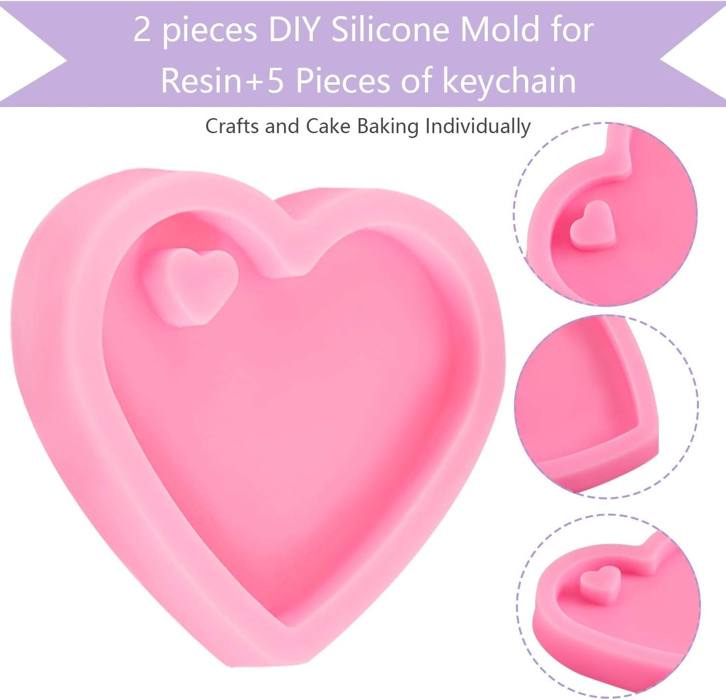 4 Pieces Heart Resin Keychain Molds for Epoxy Resin Easter Mother's Day Silicone Fondant Molds Love Keychain Gift with 20 Pieces Key Rings for DIY Decoration, Homemade Dessert