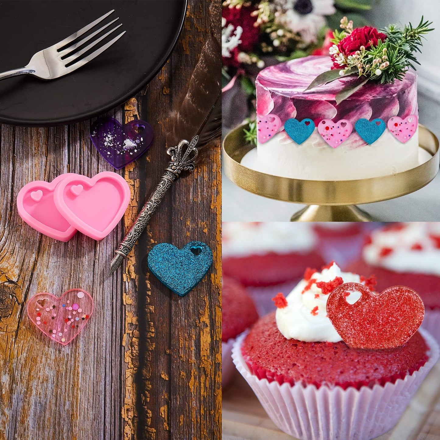4 Pieces Heart Resin Keychain Molds for Epoxy Resin Easter Mother's Day Silicone Fondant Molds Love Keychain Gift with 20 Pieces Key Rings for DIY Decoration, Homemade Dessert