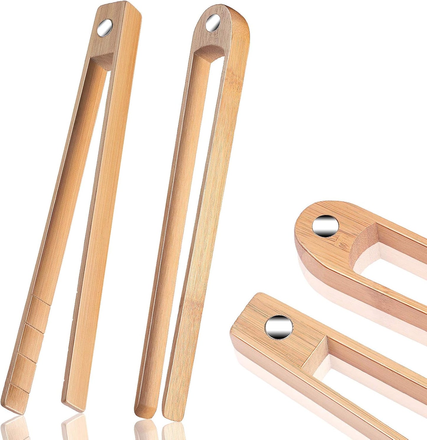 2 Pieces 8.7 Inch Wooden Toaster Tongs with Magnet Magnetic Bamboo Wood Toast Natural Bamboo Kitchen Utensil Accessories for Cooking Bagel Cake Muffin Bread