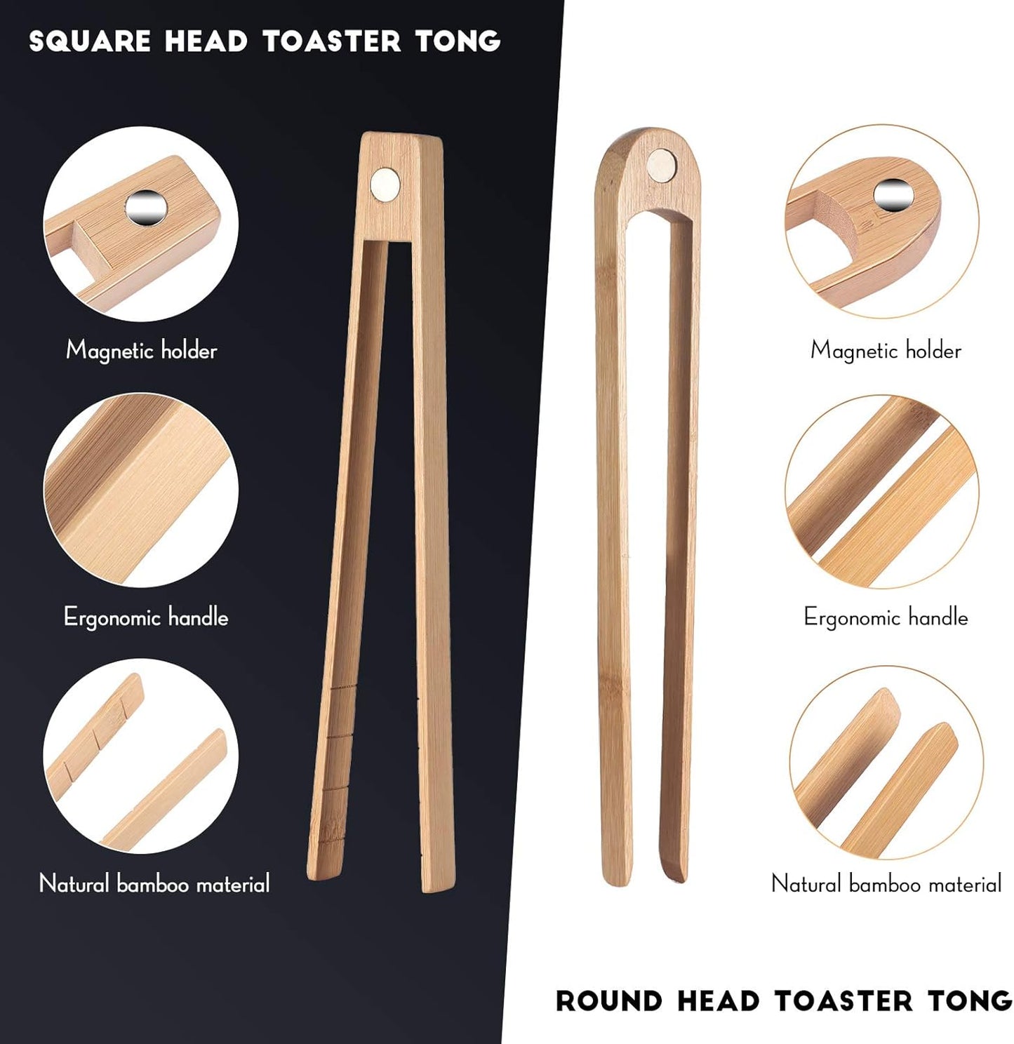 2 Pieces 8.7 Inch Wooden Toaster Tongs with Magnet Magnetic Bamboo Wood Toast Natural Bamboo Kitchen Utensil Accessories for Cooking Bagel Cake Muffin Bread