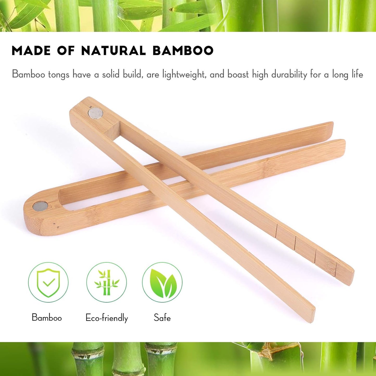 2 Pieces 8.7 Inch Wooden Toaster Tongs with Magnet Magnetic Bamboo Wood Toast Natural Bamboo Kitchen Utensil Accessories for Cooking Bagel Cake Muffin Bread
