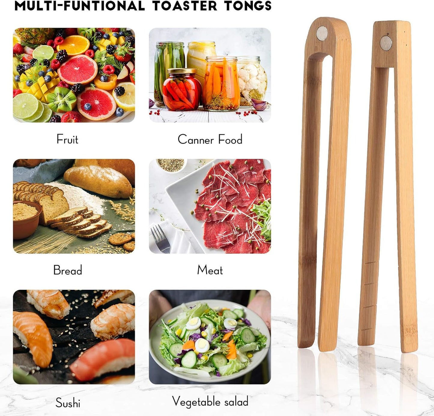 2 Pieces 8.7 Inch Wooden Toaster Tongs with Magnet Magnetic Bamboo Wood Toast Natural Bamboo Kitchen Utensil Accessories for Cooking Bagel Cake Muffin Bread
