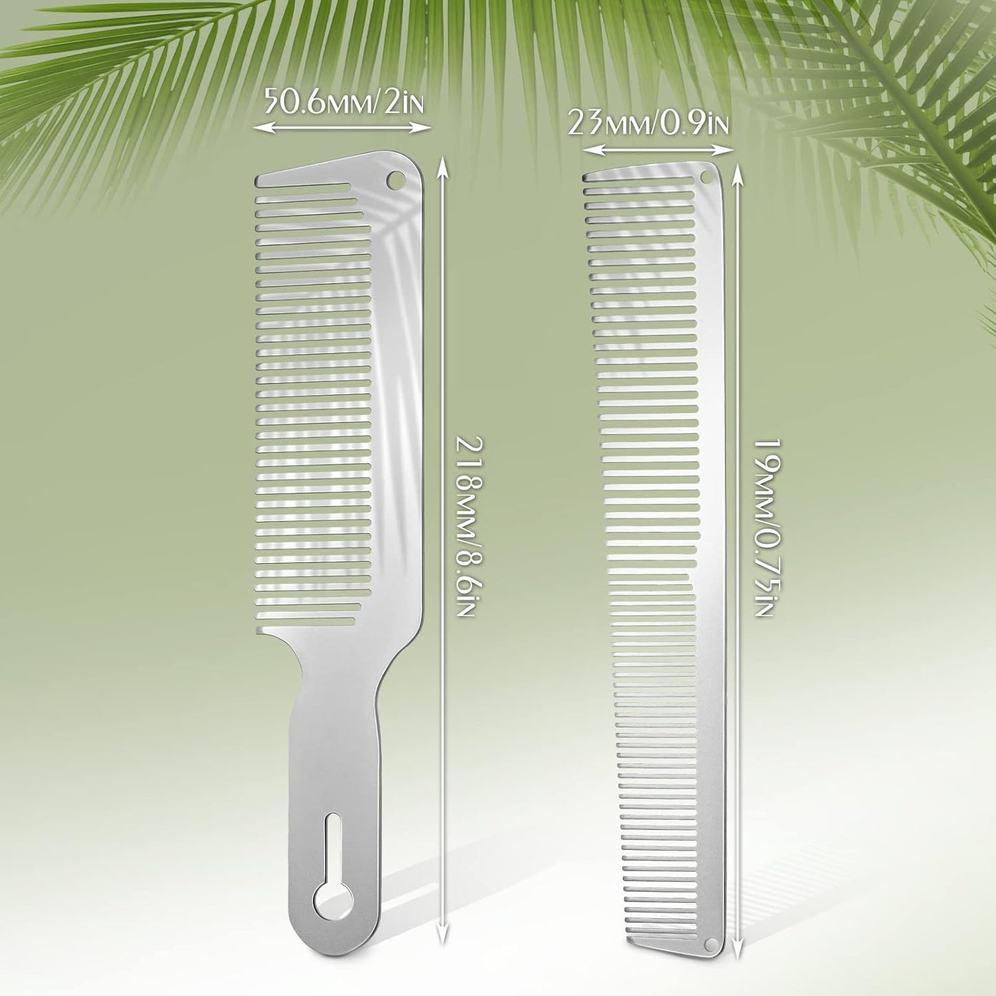 2 Pcs Stainless Steel Comb for Men, Metal Fine Tooth Flat Top Clipper Comb Set for Men Women Barber Salon, 2 Styles(Silver)