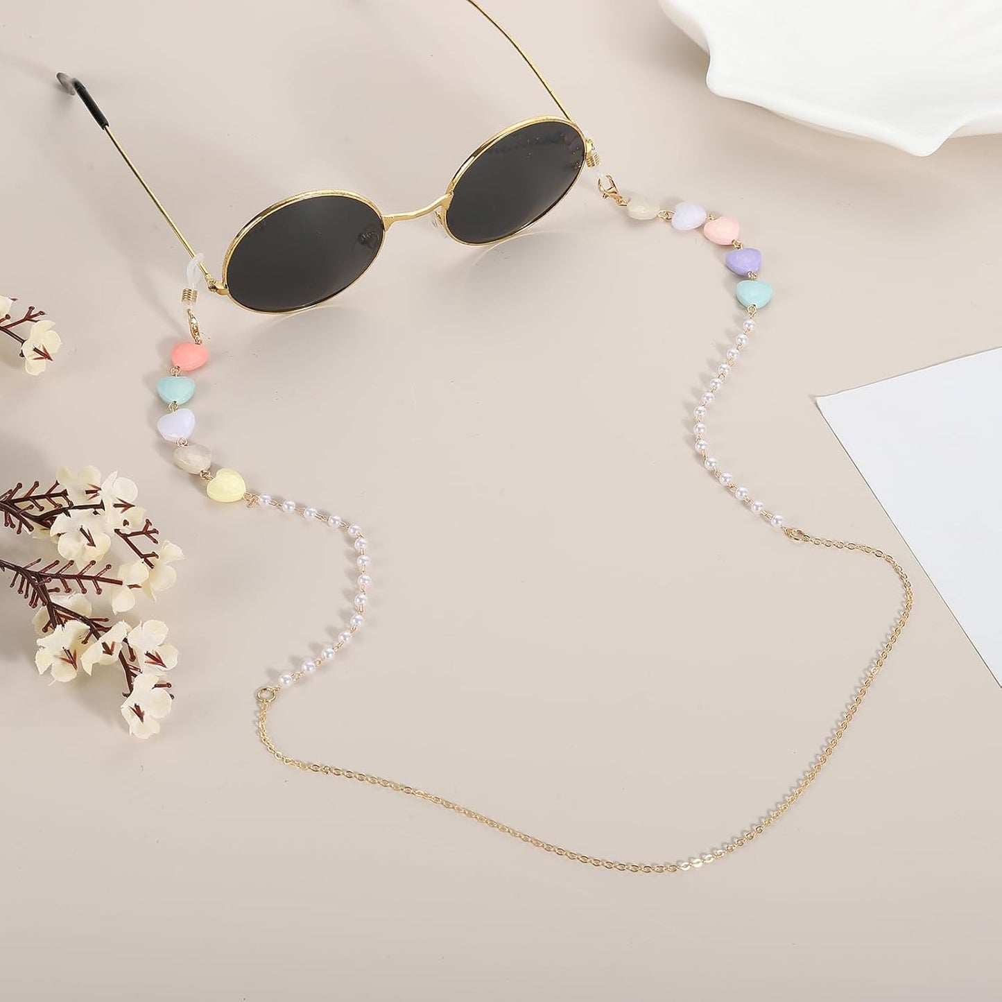 Beads Eyeglass Chain, Pearl Glasses Strap Eyewear Retainer Chain Around Neck Sunglass Holder for Girls Women