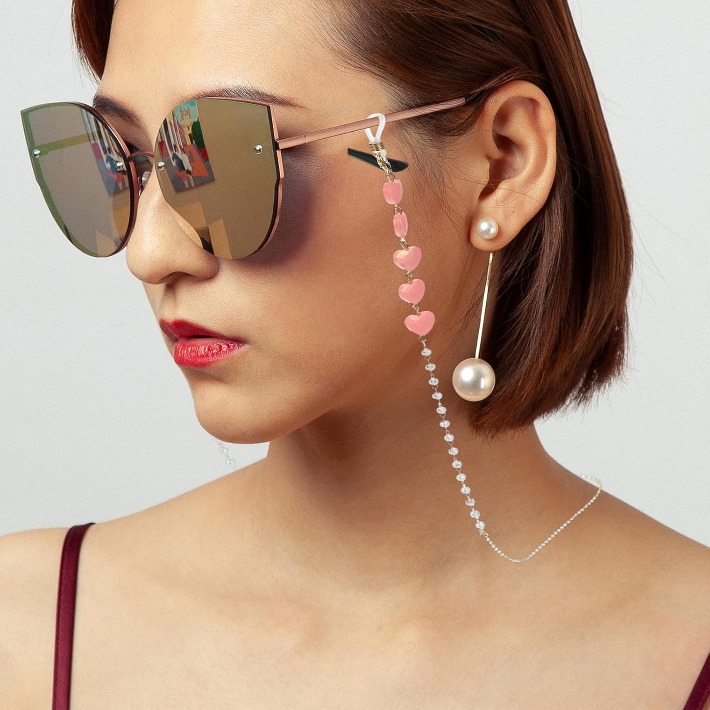 Beads Eyeglass Chain, Pearl Glasses Strap Eyewear Retainer Chain Around Neck Sunglass Holder for Girls Women